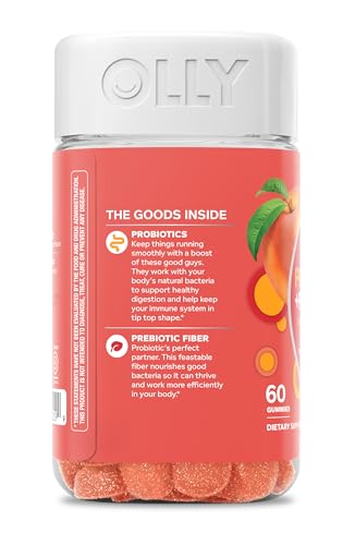 OLLY Probiotic + Prebiotic Gummy, Digestive Support and Gut Health, 500 Million CFUs, Fiber, Adult Chewable Supplement for Men and Women, Peach, 60 Day Supply - 60 Count - Image 2