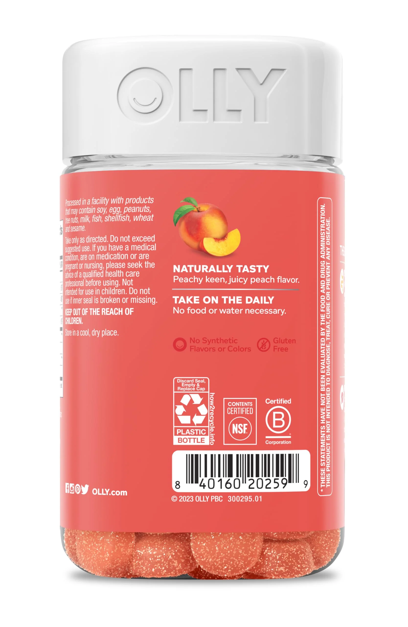 OLLY Probiotic + Prebiotic Gummy, Digestive Support and Gut Health, 500 Million CFUs, Fiber, Adult Chewable Supplement for Men and Women, Peach, 60 Day Supply - 60 Count - Image 3
