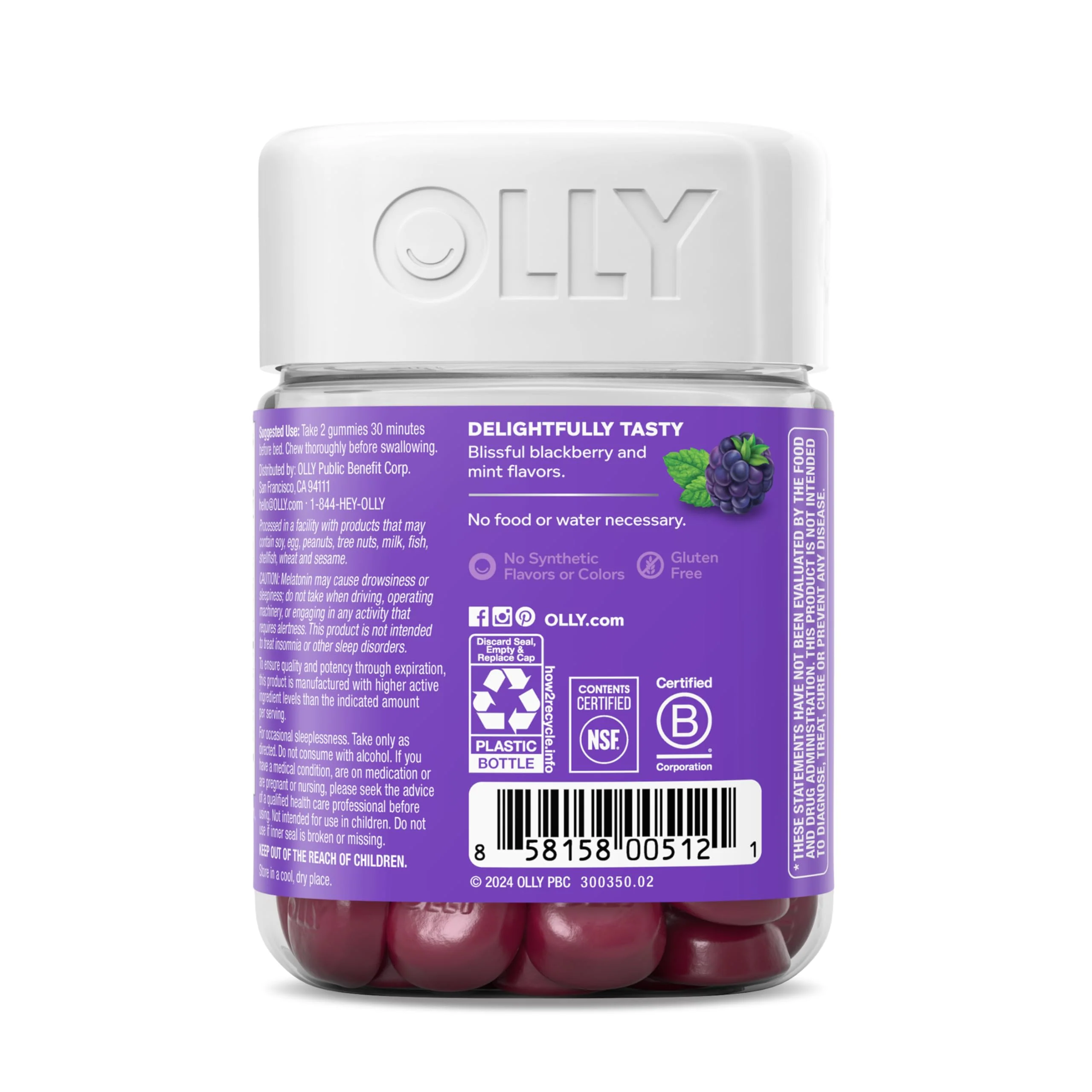 OLLY Restful Sleep Gummy Supplement with Melatonin & L-Theanine Chamomile, Blackberry Zen, 50 Gummies (25 Day Supply) Supports a Healthy Sleep Cycle* (Packaging May Vary) - Image 4