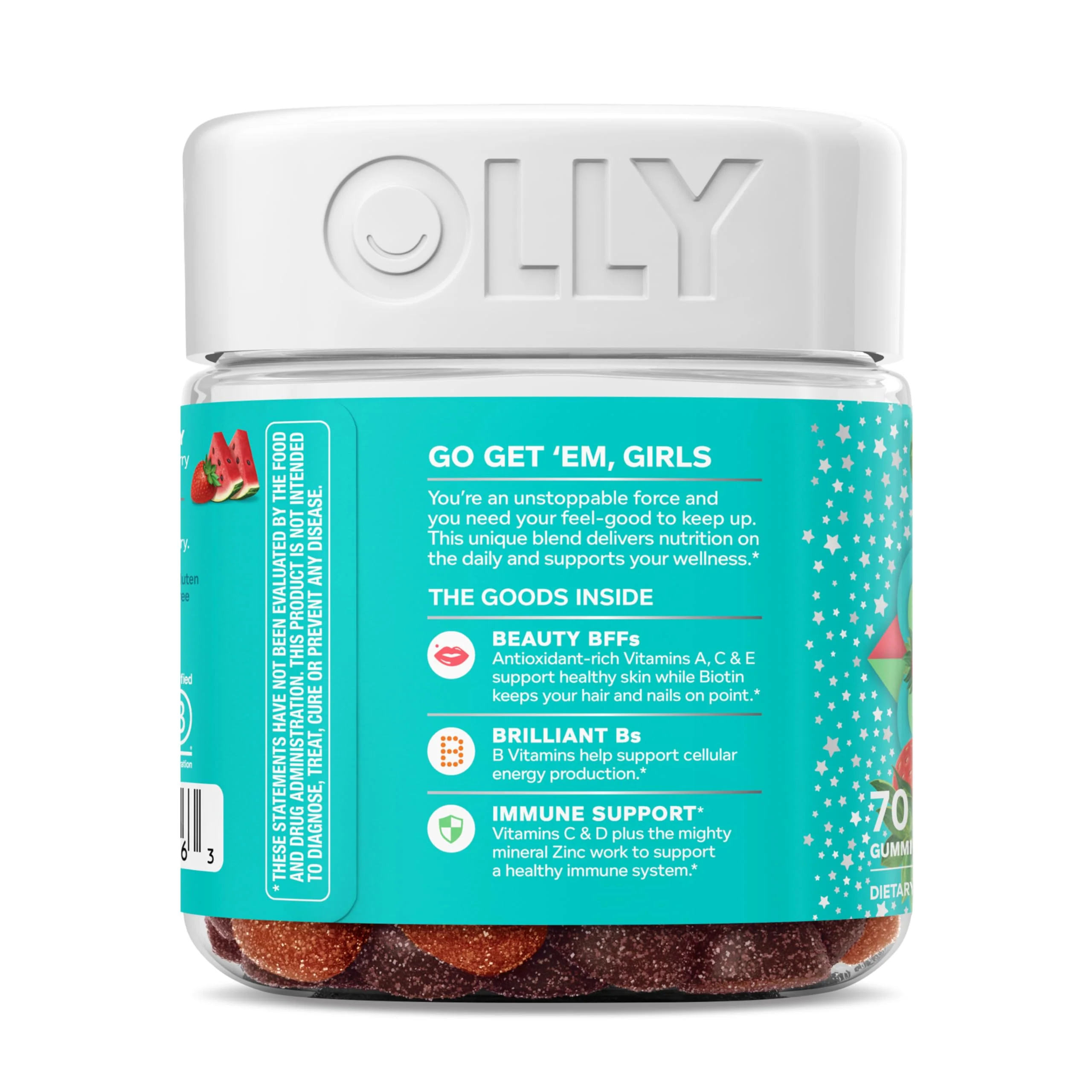 Olly Teen Girl Multi Gummy, Healthy Skin and Immune Support, 15 Essential Vitamins, Biotin, Zinc, Calcium, Chewable Multivitamin, Berry Melon, 35 Day Supply, 70 Count - Image 8