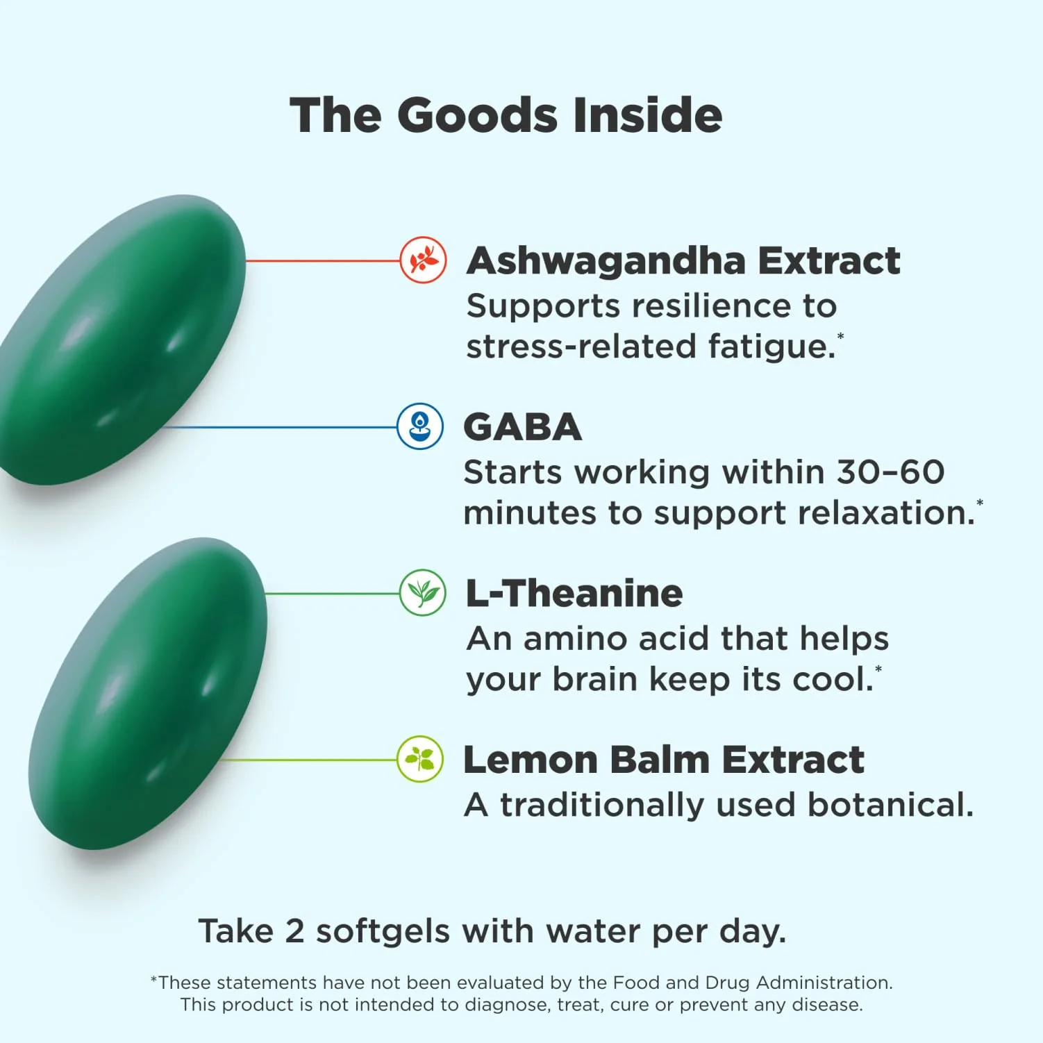 OLLY Ultra Strength Goodbye Stress Softgels, GABA, Ashwagandha, L-Theanine and Lemon Balm, Stress Relief Supplement - 60 Count - Image 8