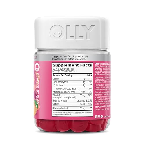 OLLY Undeniable Beauty Gummy, For Hair, Skin, Nails, Biotin, Vitamin C, Keratin, Chewable Supplement, Grapefruit, 30 Day Supply - 60 Count - Image 4