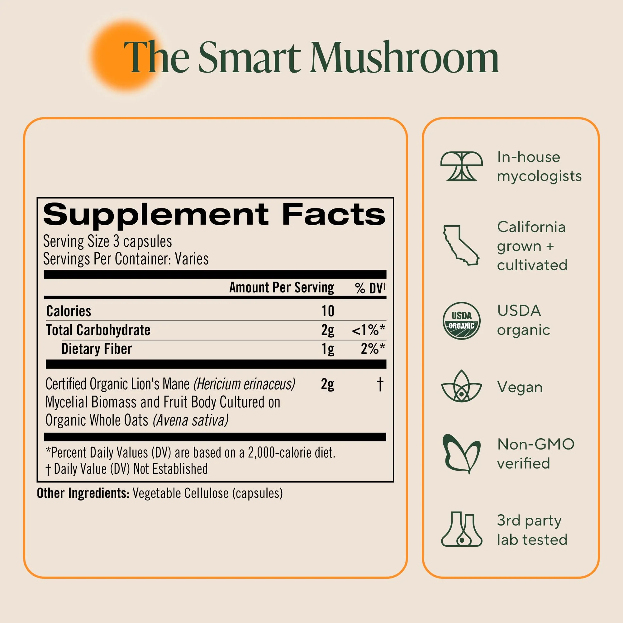 Om Lion’s Mane Mushroom Capsules - Organic Mushroom Supplement and Nootropic - Brain Supplements for Memory and Focus, 90 Count (30 Servings) - Image 3
