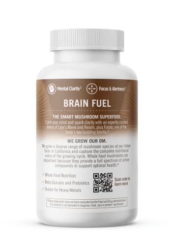 OM MUSHROOM SUPERFOOD Brain Fuel Mushroom Powder Capsules Superfood Supplement, 90 Count, 30 Days, Lion's Mane, Reishi Blend Plus Folate, Mental Clarity, Mushroom Supplement - Image 2