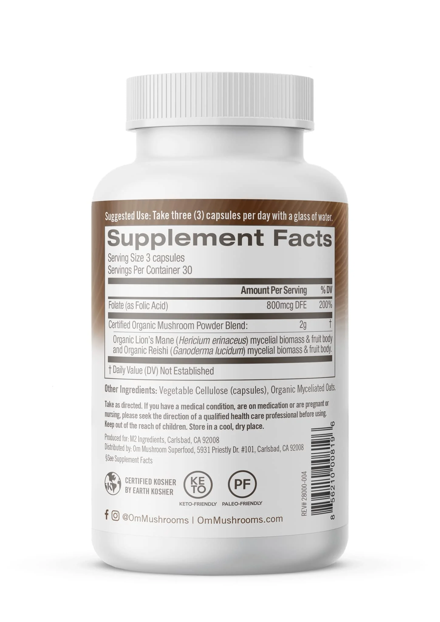 OM MUSHROOM SUPERFOOD Brain Fuel Mushroom Powder Capsules Superfood Supplement, 90 Count, 30 Days, Lion's Mane, Reishi Blend Plus Folate, Mental Clarity, Mushroom Supplement - Image 3