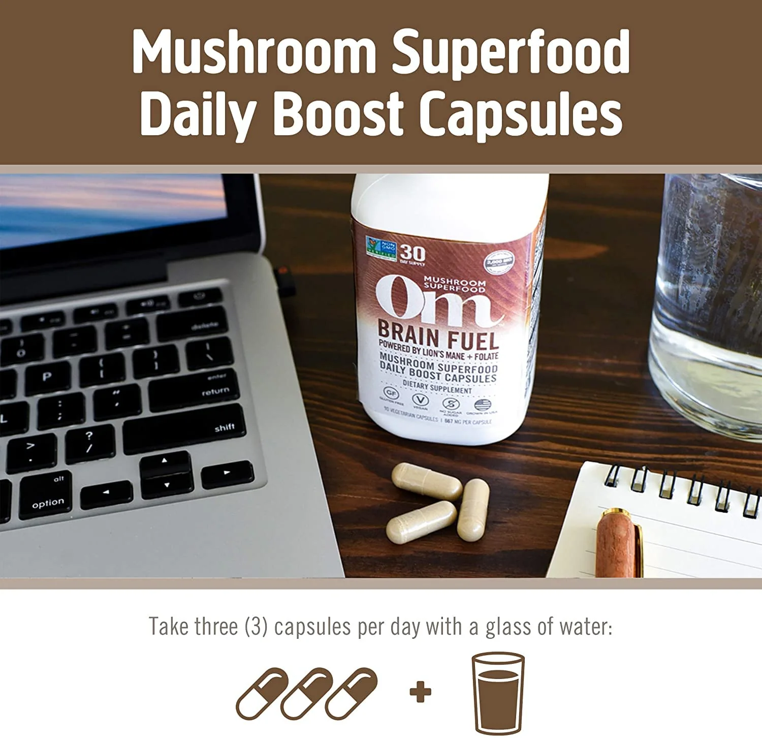 OM MUSHROOM SUPERFOOD Brain Fuel Mushroom Powder Capsules Superfood Supplement, 90 Count, 30 Days, Lion's Mane, Reishi Blend Plus Folate, Mental Clarity, Mushroom Supplement - Image 6