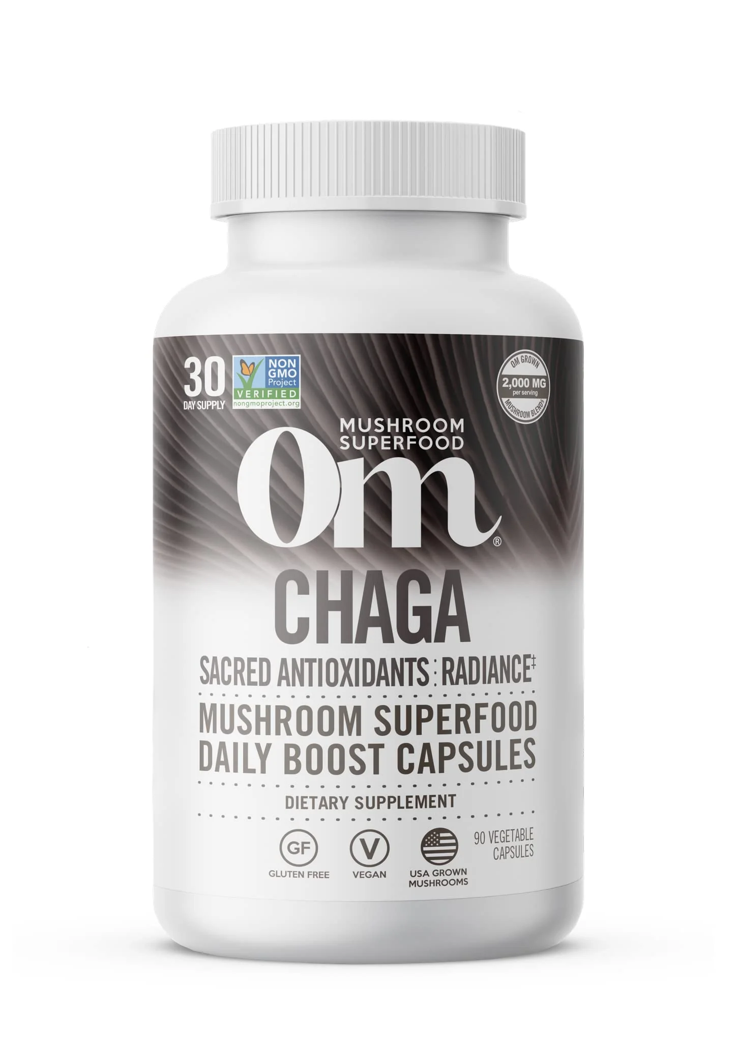Om Mushroom Superfood Chaga Mushroom Capsules Supplement, Sacred Antioxidants & Immune Support, 90 Count, 30 Days