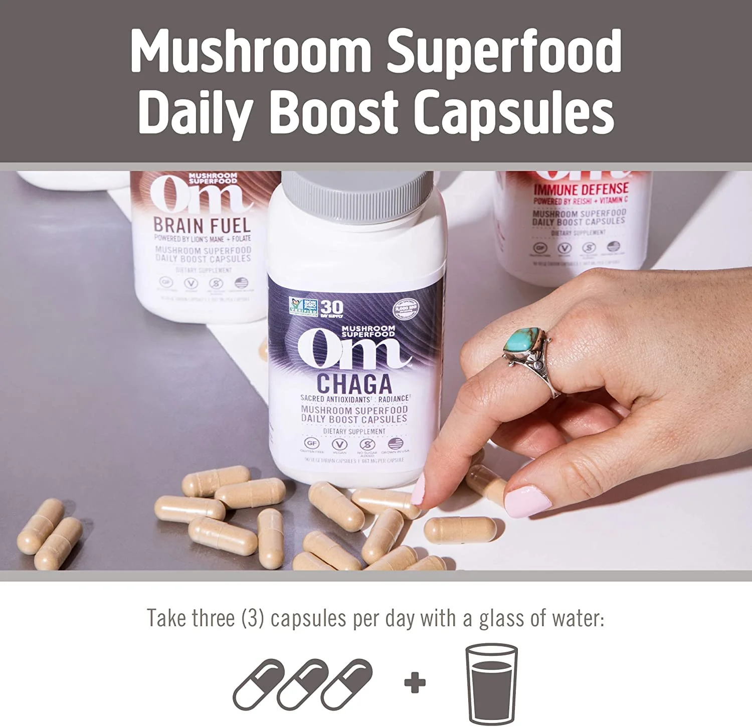 Om Mushroom Superfood Chaga Mushroom Capsules Supplement, Sacred Antioxidants & Immune Support, 90 Count, 30 Days - Image 6