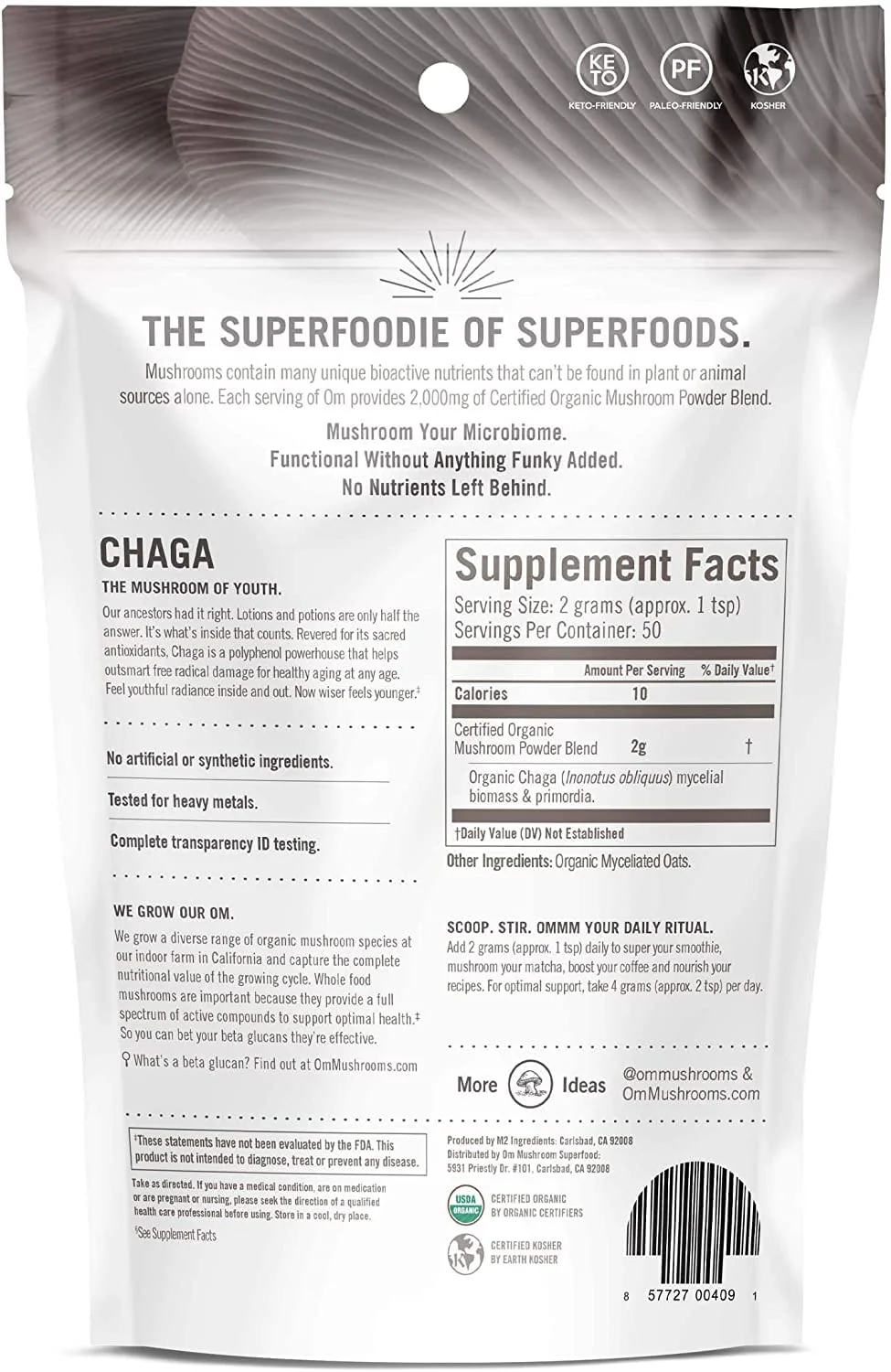 Om Mushroom Superfood Chaga Organic Mushroom Powder, 3.5 Ounce, 50 Servings, US Grown, Sacred Antioxidants & Immune Support, Superfood Mushroom Supplement - Image 2