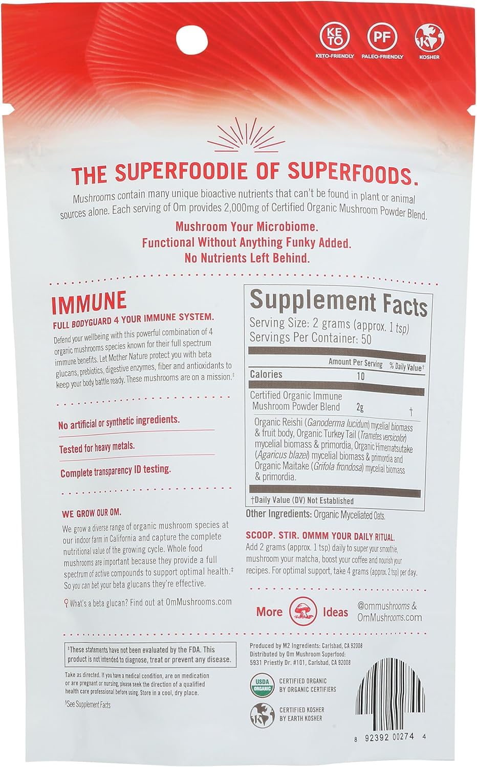 OM MUSHROOM SUPERFOOD Immune Blend Mushroom Powder Superfood Supplement, 3.5 Ounce, 50 Servings, Mushroom Blend, Reishi & Turkey Tail; Daily Immune Support Supplement - Image 3