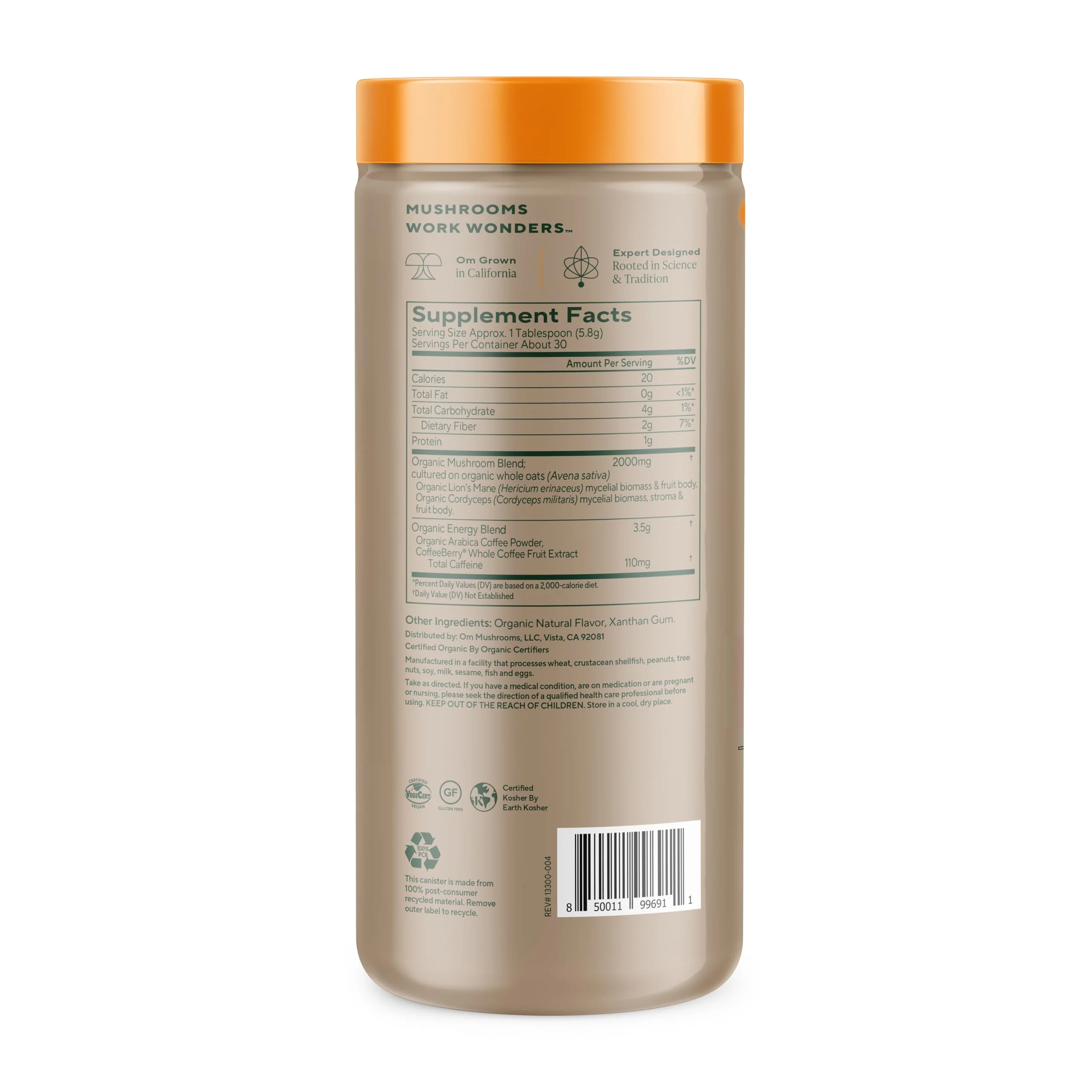 OM MUSHROOM SUPERFOOD Instant Coffee – Organic Arabica with Lion’s Mane, Cordyceps, Reishi, Turkey Tail & Ginkgo for Energy, Focus & Clarity – 6.24 oz Canister, 30 Servings - Image 7