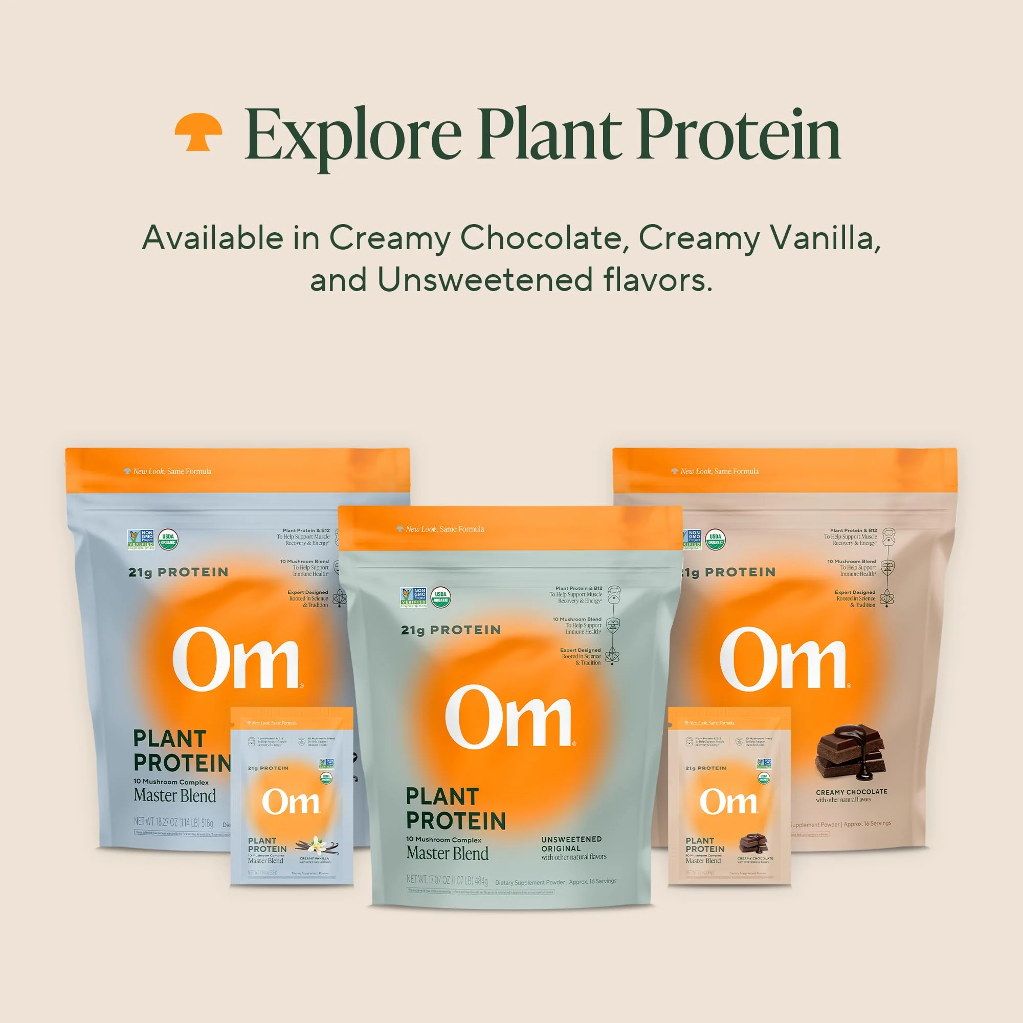OM MUSHROOM SUPERFOOD Master Blend Vegan Protein – Organic Chocolate Plant Protein with 10 Mushrooms, Ashwagandha, BCAAs & B12 – Energy, Recovery & Immune Support – 1.2 lb (16 Servings) - Image 2