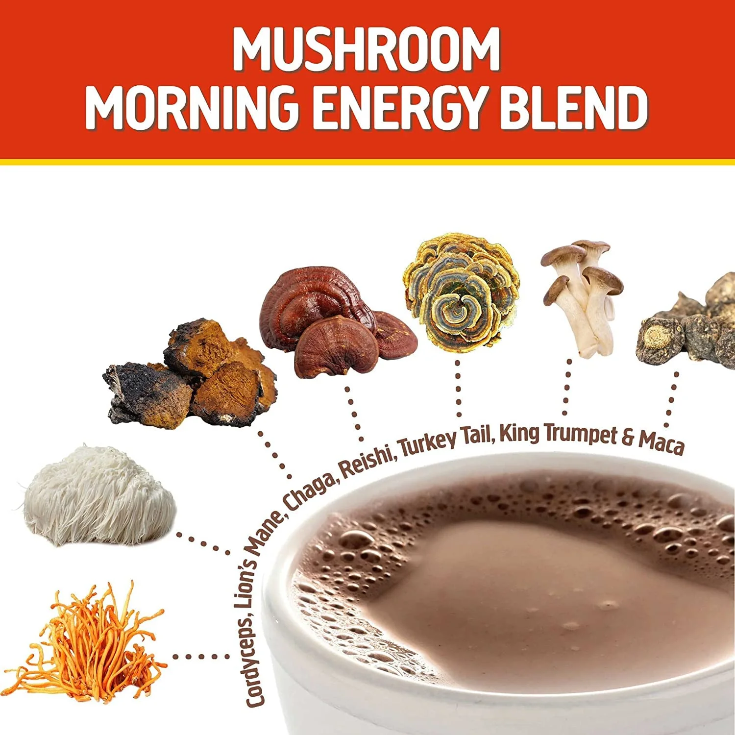 OM MUSHROOM SUPERFOOD Morning Energy Blend – Caffeine-Free Powder with Cordyceps, Lion’s Mane, Rhodiola & Vitamin D2 – Supports Energy, Focus & Endurance – 8.47 oz Canister (30 Servings) - Image 6