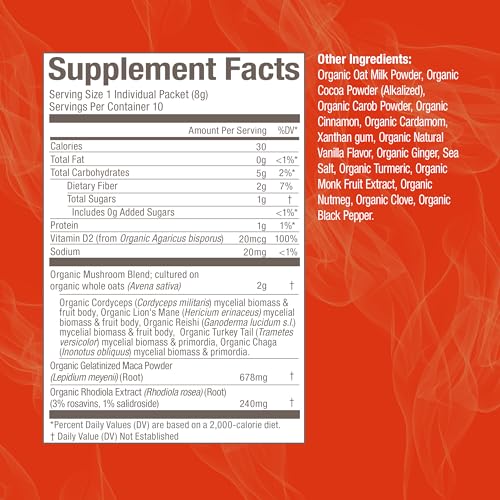 OM MUSHROOM SUPERFOOD Morning Energy Blend – Coffee-Free Mushroom Drink Mix with Cordyceps, Lion’s Mane, Rhodiola & Vitamin D2 – Natural Energy, Focus & Endurance Support – Single Serve (10 Count) - Image 8