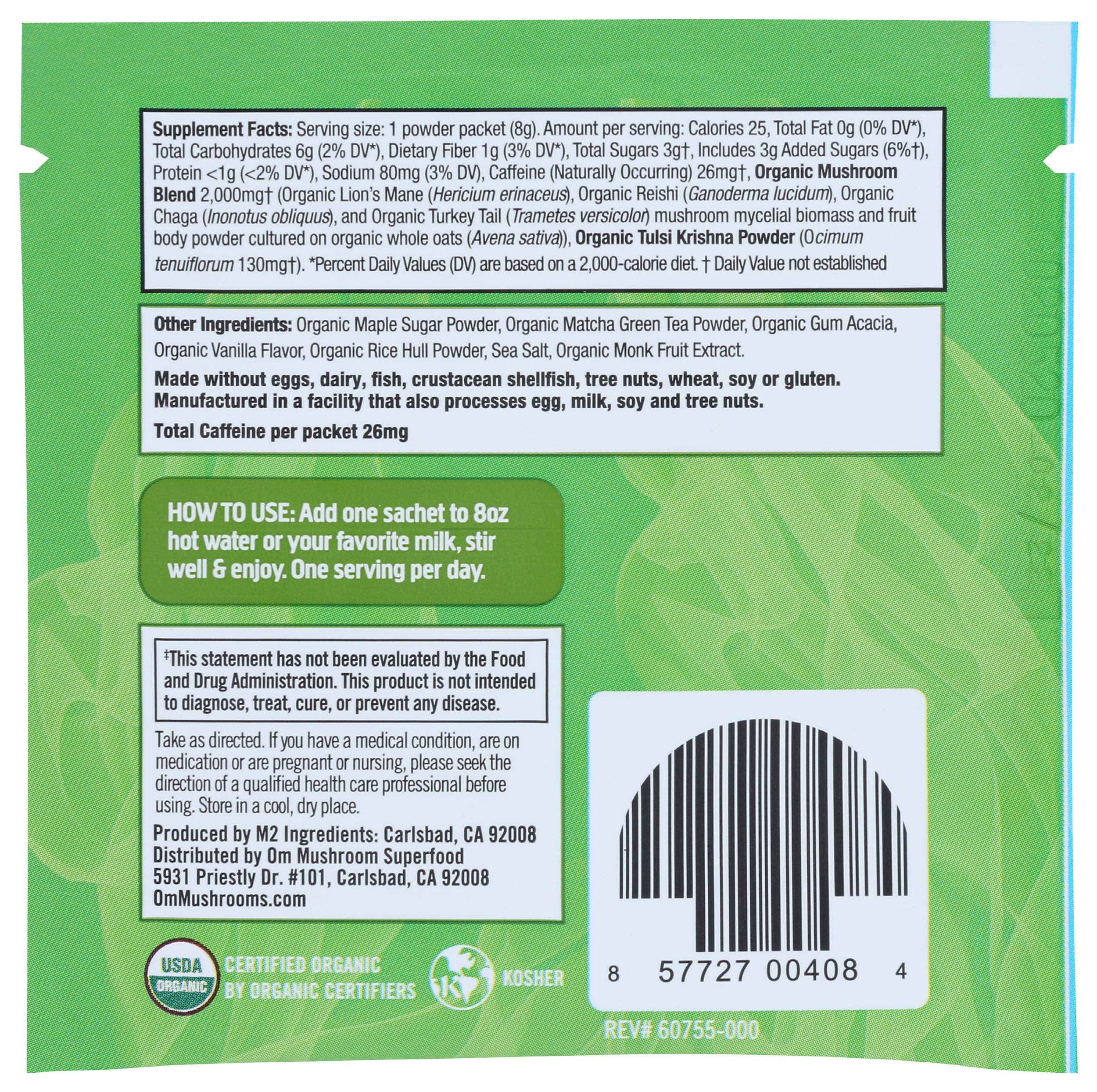 Om Mushroom Superfood Organic Mushroom Matcha Latte Blend, 0.28 OZ - Image 6