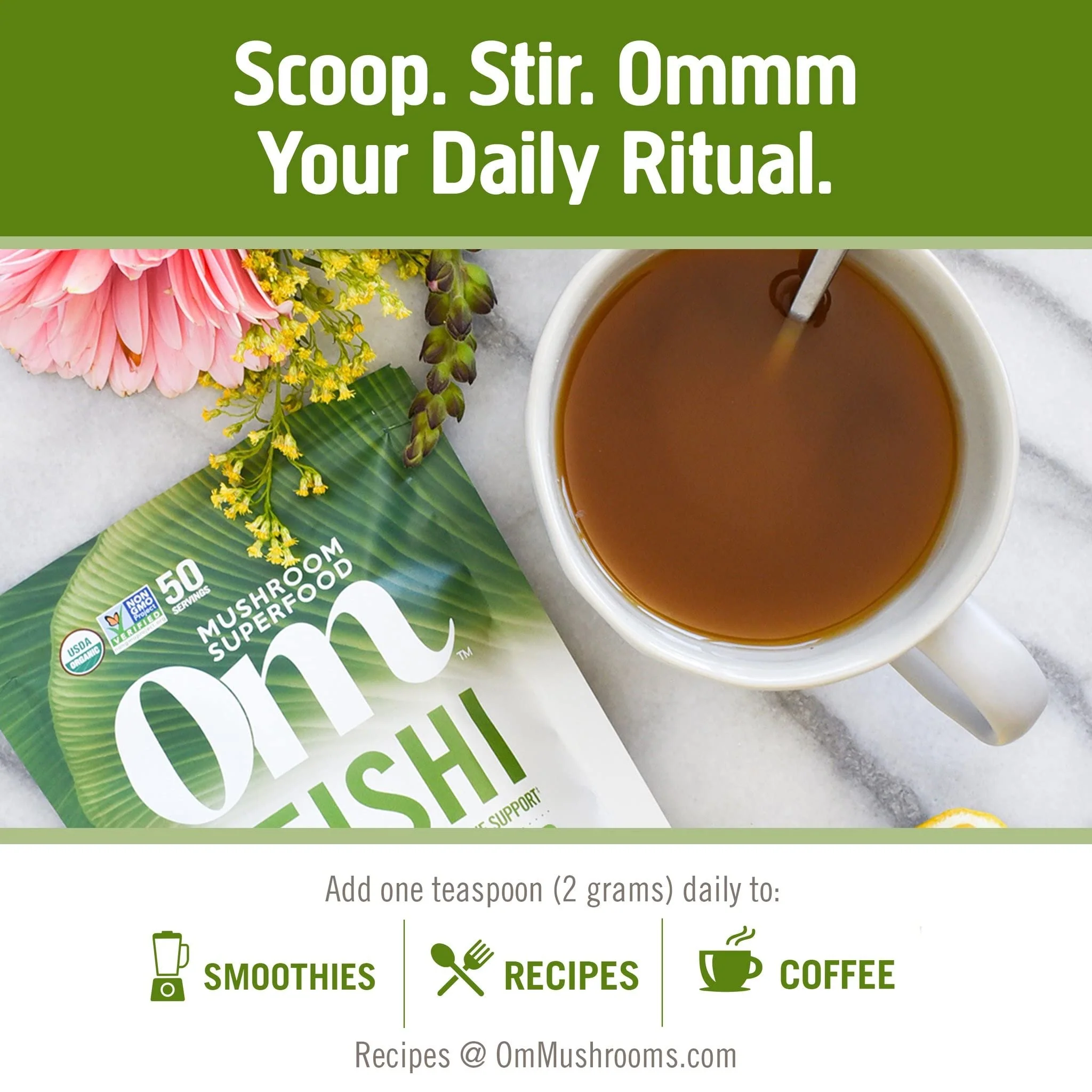 Om Mushroom Superfood Reishi Organic Mushroom Powder, 100 Servings, Organic Adaptogen Powder for Stress Relief and Immune Health - Image 4
