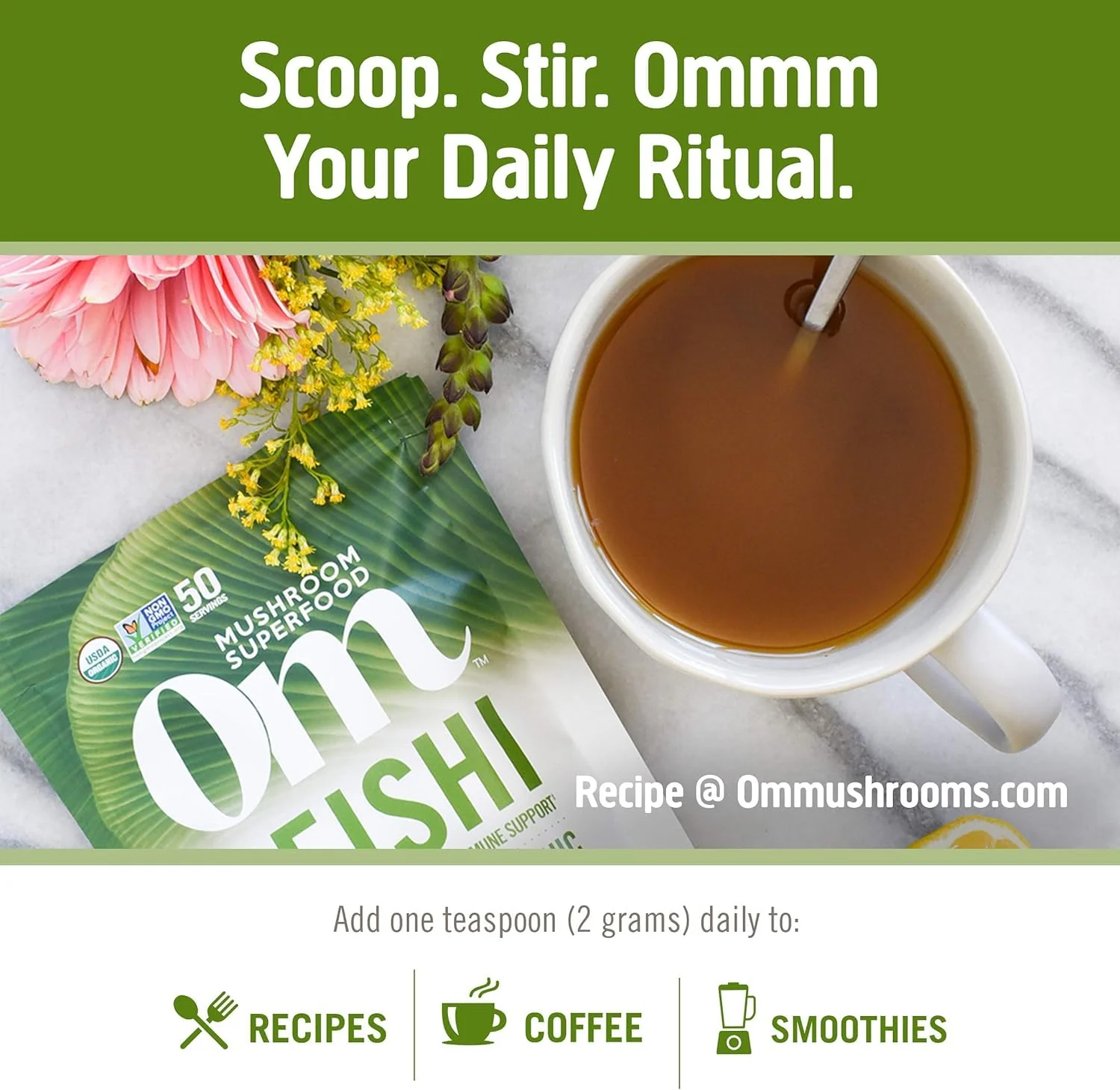 OM MUSHROOM SUPERFOOD Reishi Organic Mushroom Powder, 3.5 Ounce, 50 Servings, Adaptogen, Stress & Immune Support, Superfood Mushroom Supplement - Image 5