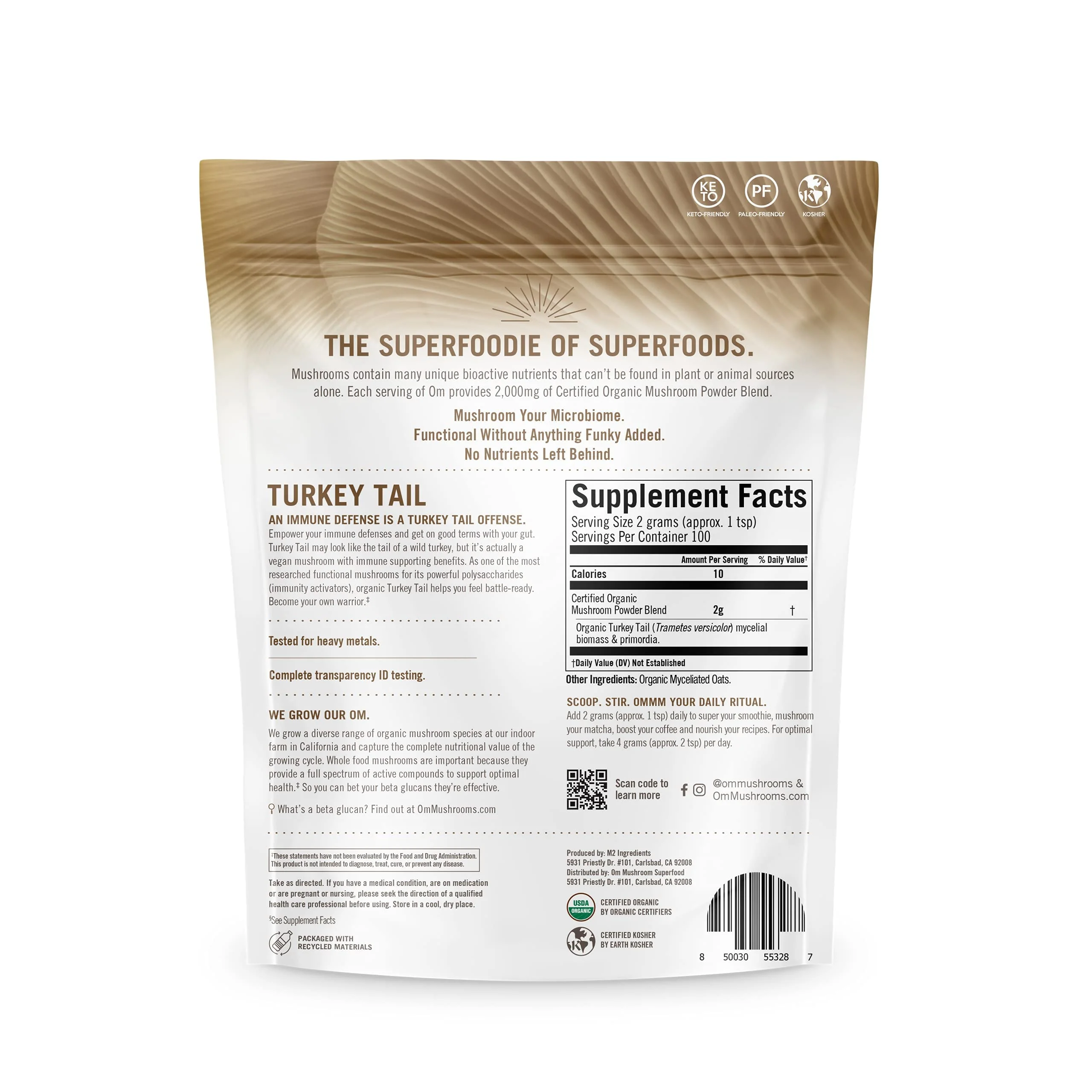OM MUSHROOM SUPERFOOD Turkey Tail Organic Mushroom Powder Pouch, 7.05 Ounce, 100 Servings, Immune Support, Polysacchrides, Beta-Glucans, Gut Health & Holistic Defense Mushroom Supplement - Image 2