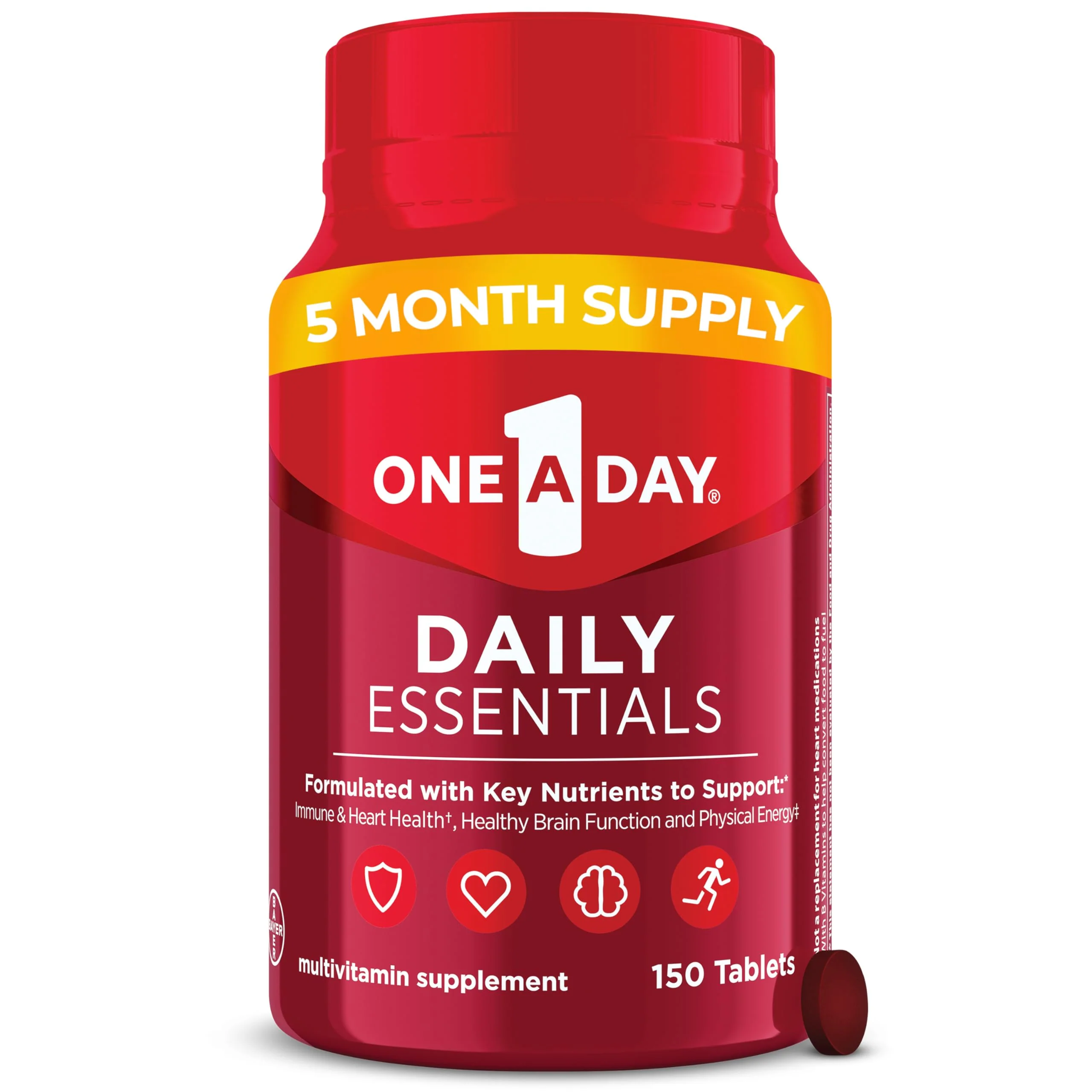 One A Day Daily Essentials, Multivitamin for Women & Men, Supports Healthy Brain and Muscle Function and Immune Health, Adult Multivitamin with Vitamin D, E and Vitamin B12, 150 Count