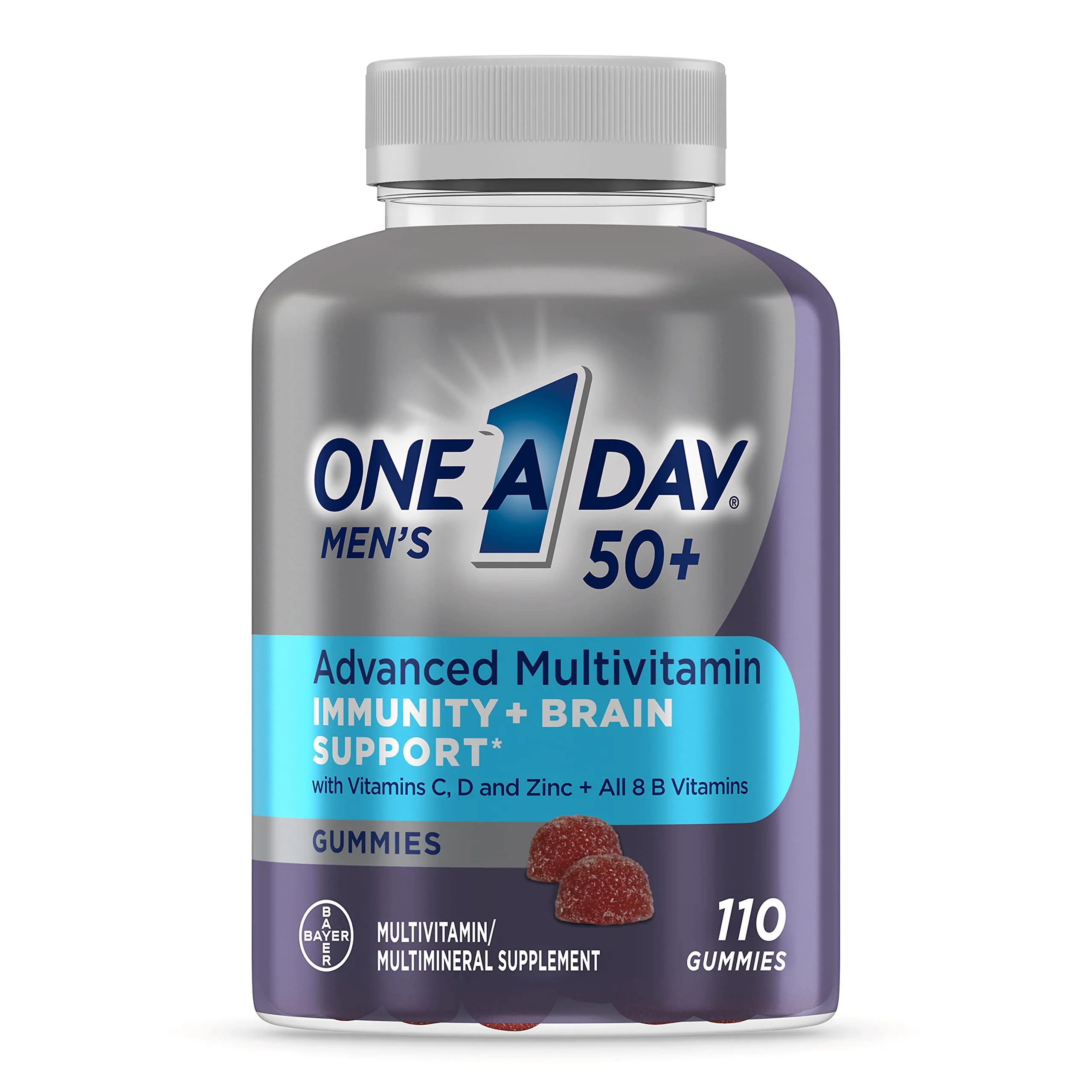 One A Day Menâ€™s 50+ Gummies, Advanced Multivitamin For Men with Brain Support and Immunity Support, Vitamins For Men with Super 8 B Vitamin Complex, 110 Count
