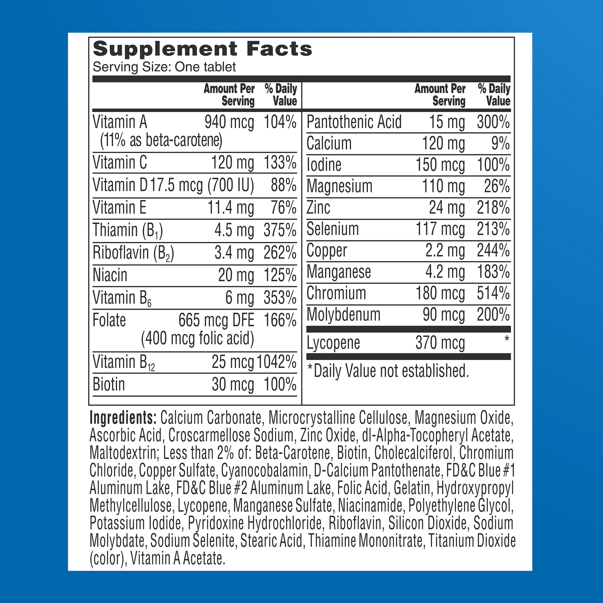 One A Day Men’s 50+ Multivitamins, Supplement with A, C, D, E and Zinc for Immune Health*, Calcium & More, 100 Tablets - Image 3