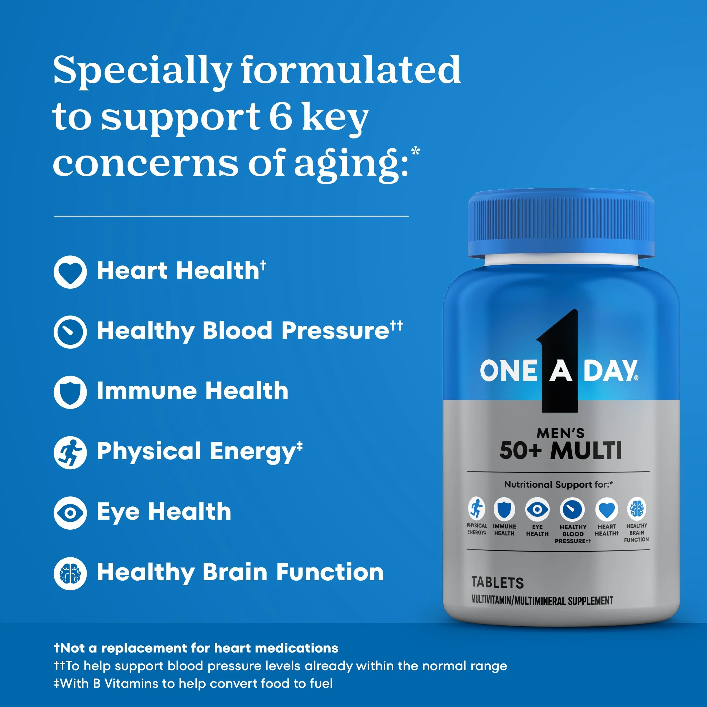 One A Day Men’s 50+ Multivitamins, Supplement with A, C, D, E and Zinc for Immune Health*, Calcium & More, 100 Tablets - Image 8