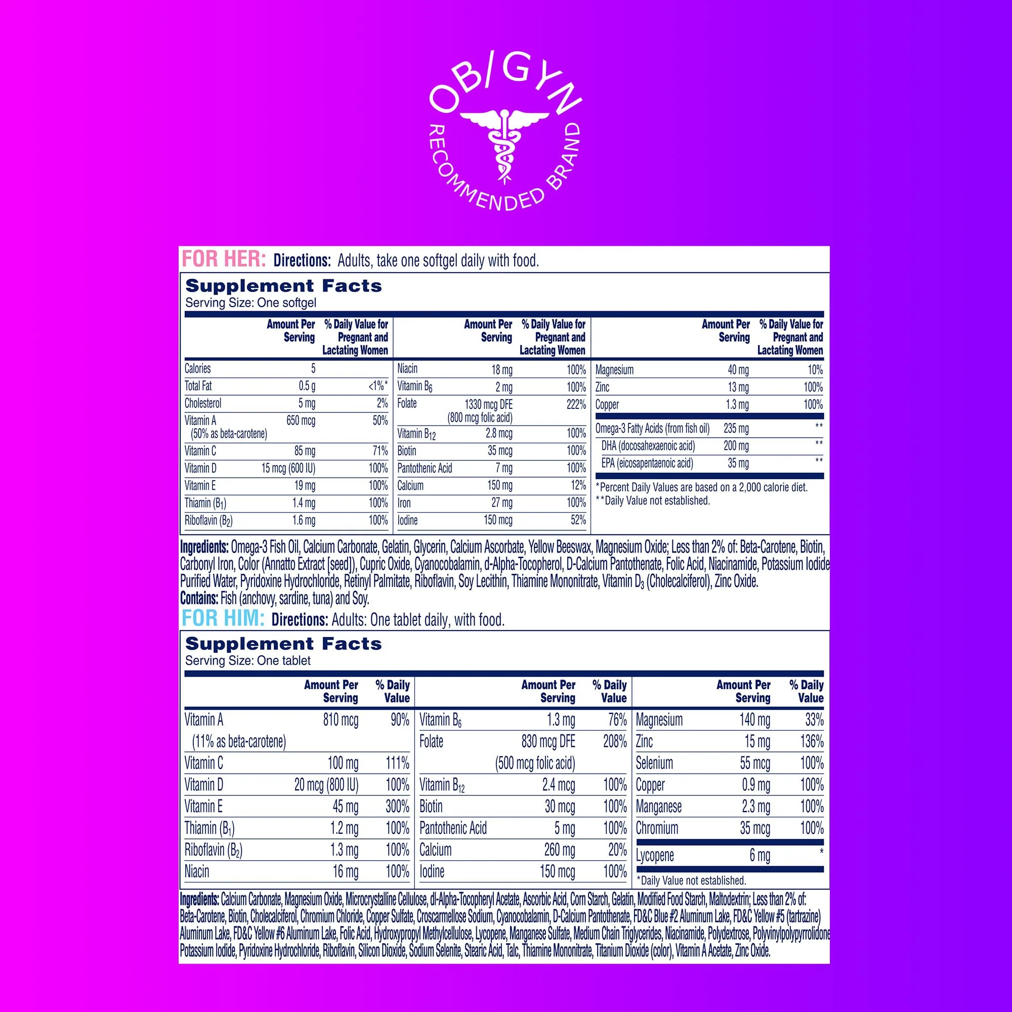 One A Day Men's & Women's Pre-Pregnancy Multivitamin Softgel including Vitamins A, Vitamin C, Vitamin D, B6, B12, Folic Acid & more, 30+30 Count, Supplement for Before, During, and Postnatal - Image 3