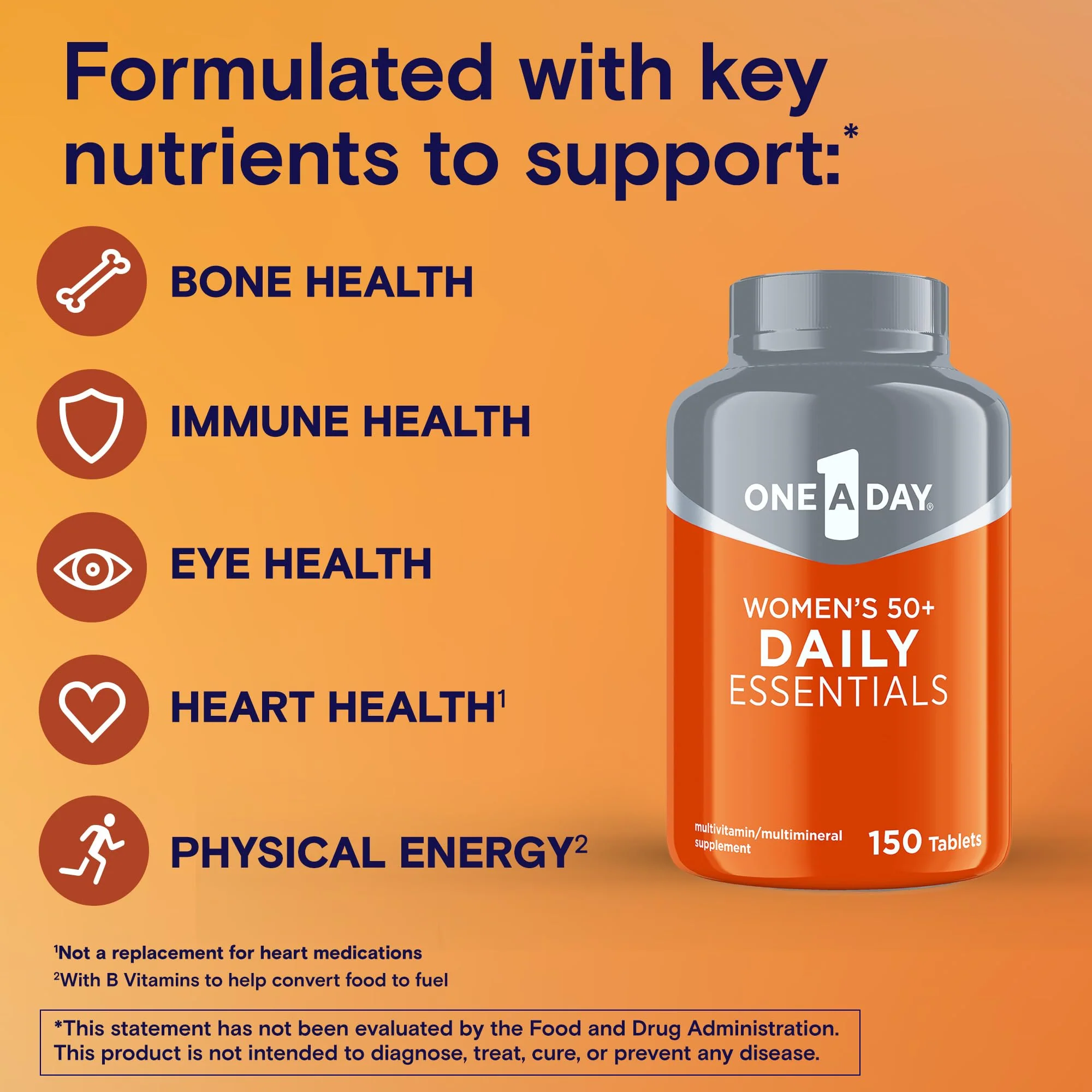 One A Day Multivitamin for Women 50+ Daily Essentials | Vitamins for Women 50 Plus to Support Eye, Immune Health & Physical Energy | Women's Multivitamin with Vitamin C & Vitamin D, 150 Count - Image 6