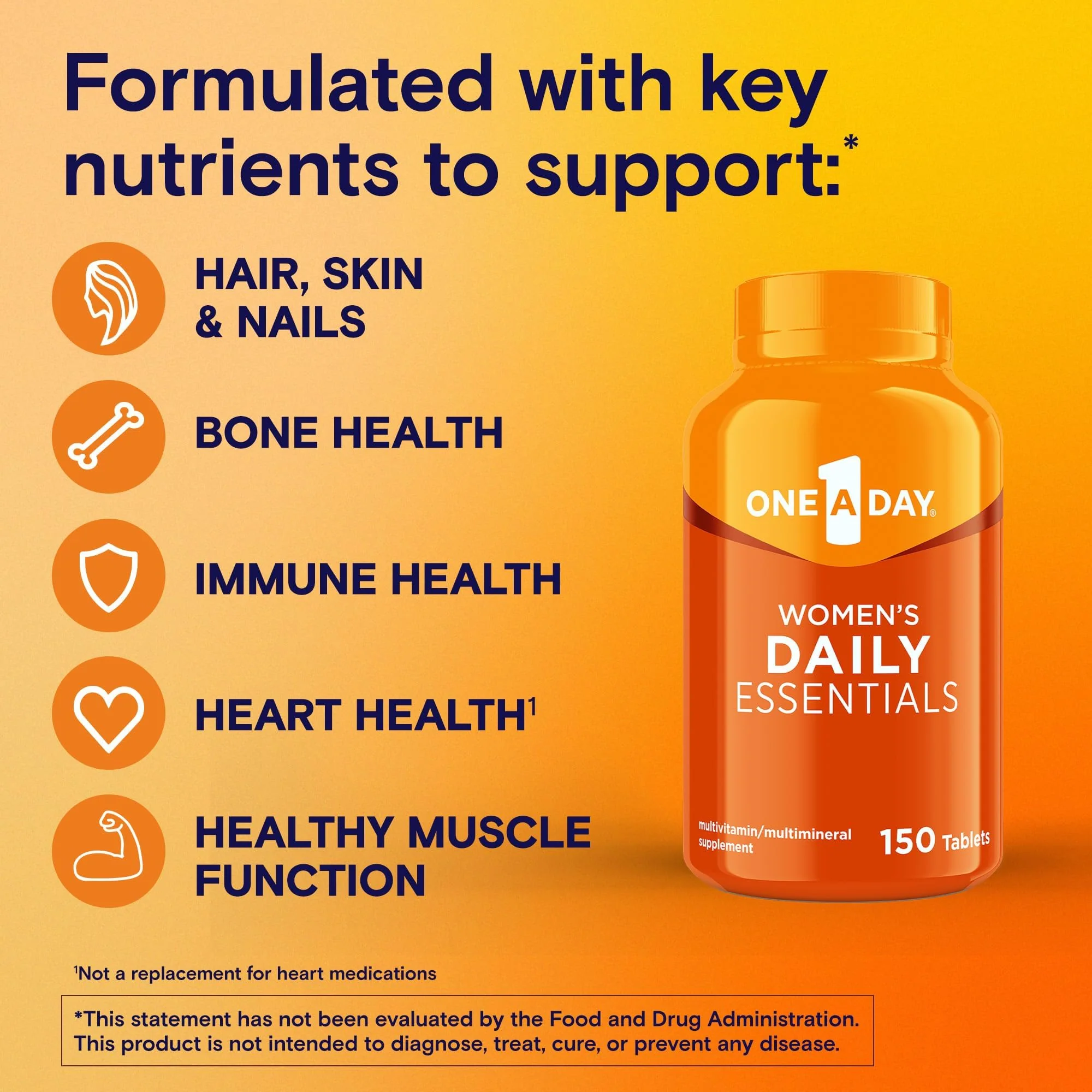 One A Day Multivitamin for Women Daily Essentials, Vitamins for Women to Support Hair, Skin & Nails, Immune Health, Woman Multivitamin with Zinc, Folic Acid & B Vitamins, 150 Count - Image 8