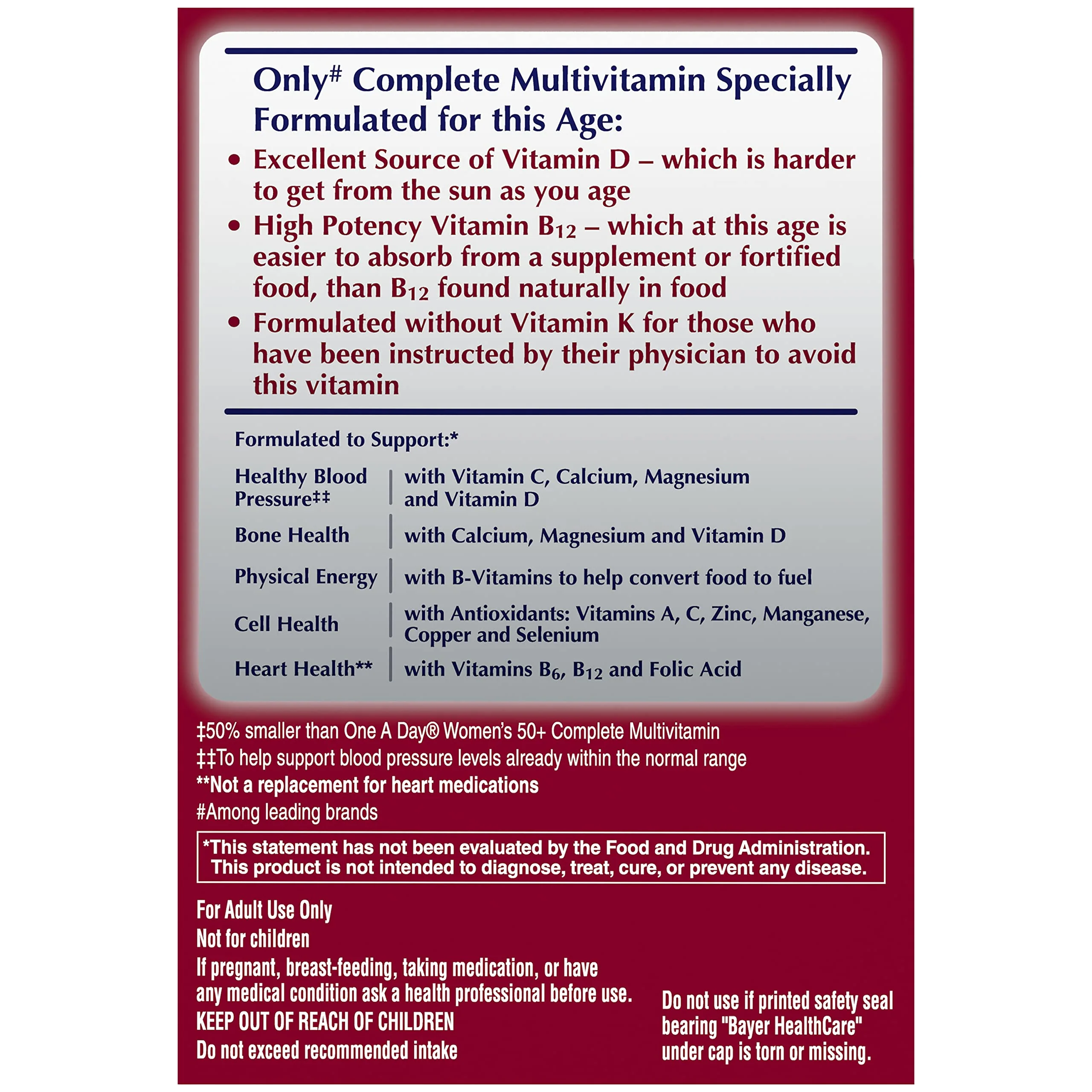 ONE A DAY Proactive 65+, Mens & Womens Multivitamin, Supplement with Vitamin_A, Vitamin_C, Vitamin_D, and Zinc for Immune Health Support*, Calcium, Folic Acid & More, Tablet, 150 Count (Pack of 2) - Image 6
