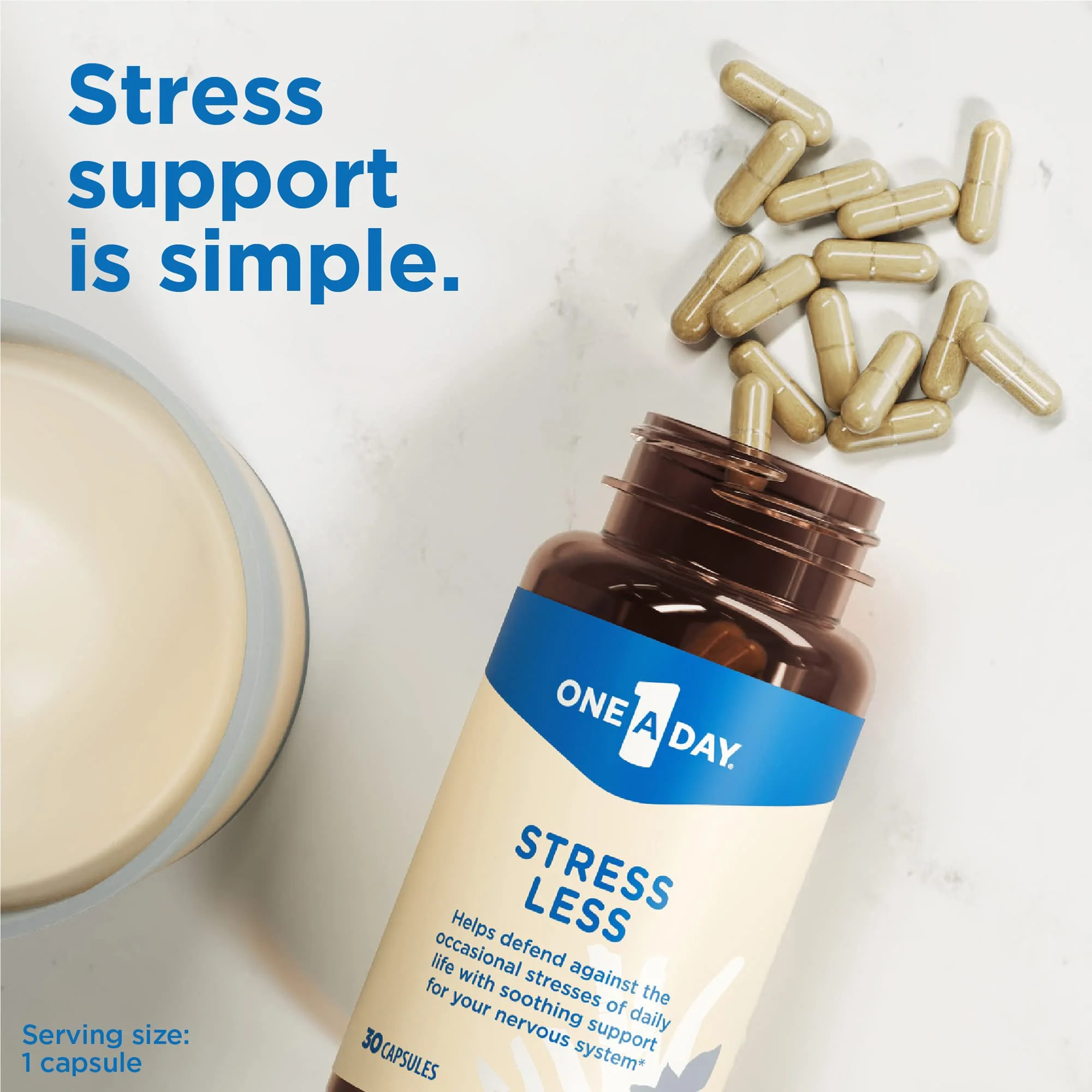 One A Day Stress Supplement – Occasional Stress Relief Supplement, Formulated with Ashwagandha, Passionflower and Valerian Extracts for Nervous System Support, 30 Capsules - Image 3