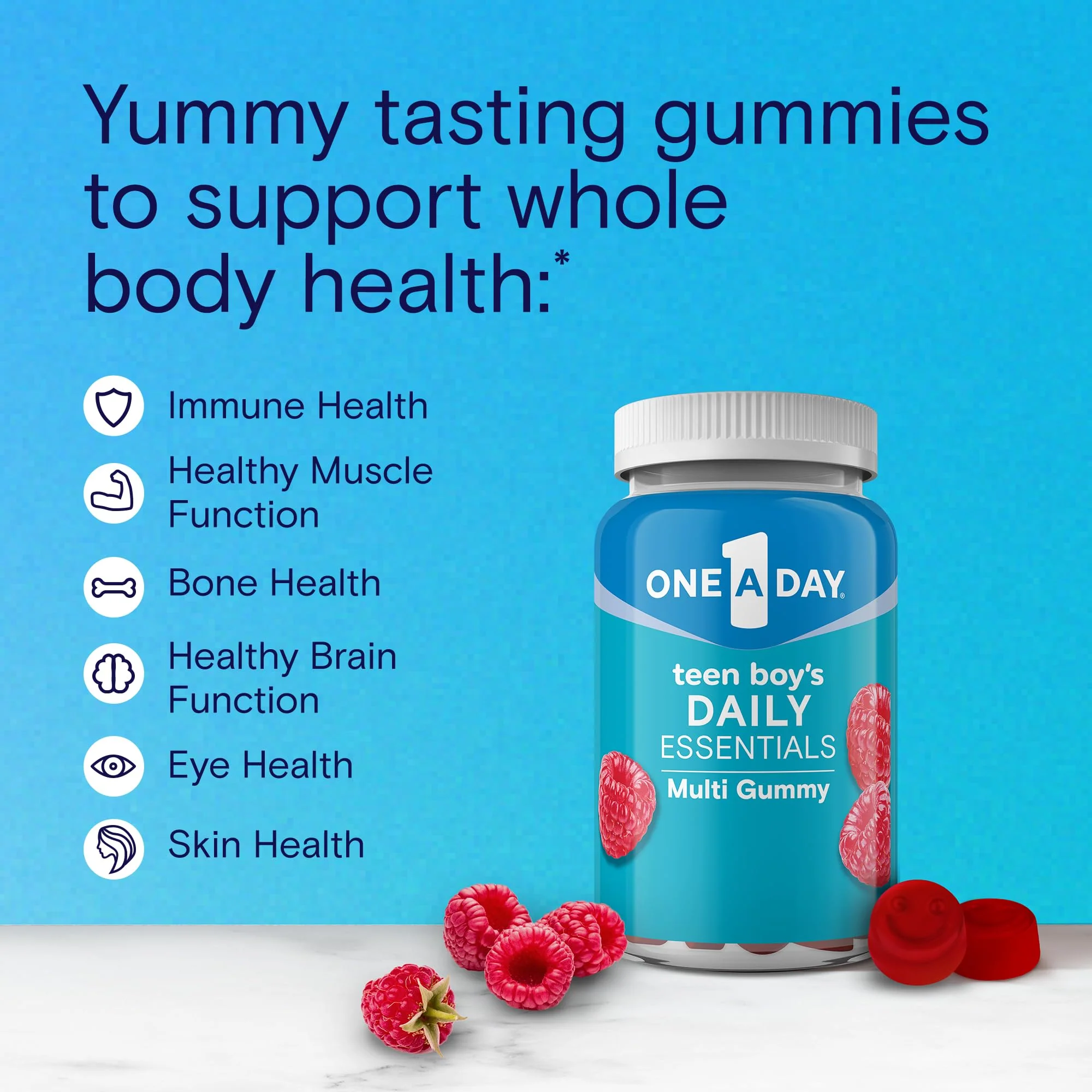 One A Day Teen Boy’s Daily Essentials Multivitamin Gummies, Teen Boy Vitamins with Vitamin C, Vitamin D, Bone Health, Immune Health, Raspberry Natural Flavor, 120 Gummies - Image 10