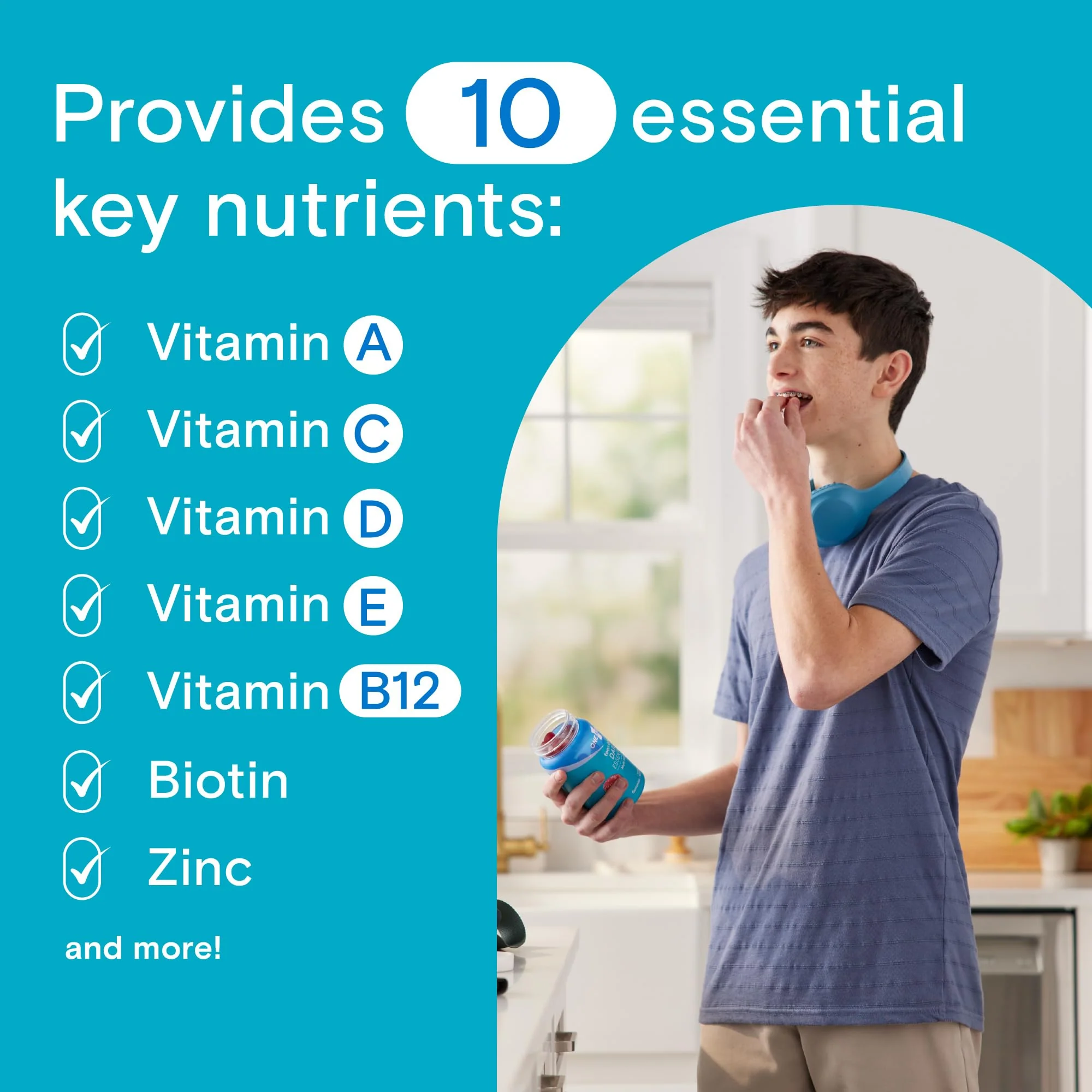 One A Day Teen Boy’s Daily Essentials Multivitamin Gummies, Teen Boy Vitamins with Vitamin C, Vitamin D, Bone Health, Immune Health, Raspberry Natural Flavor, 120 Gummies - Image 9