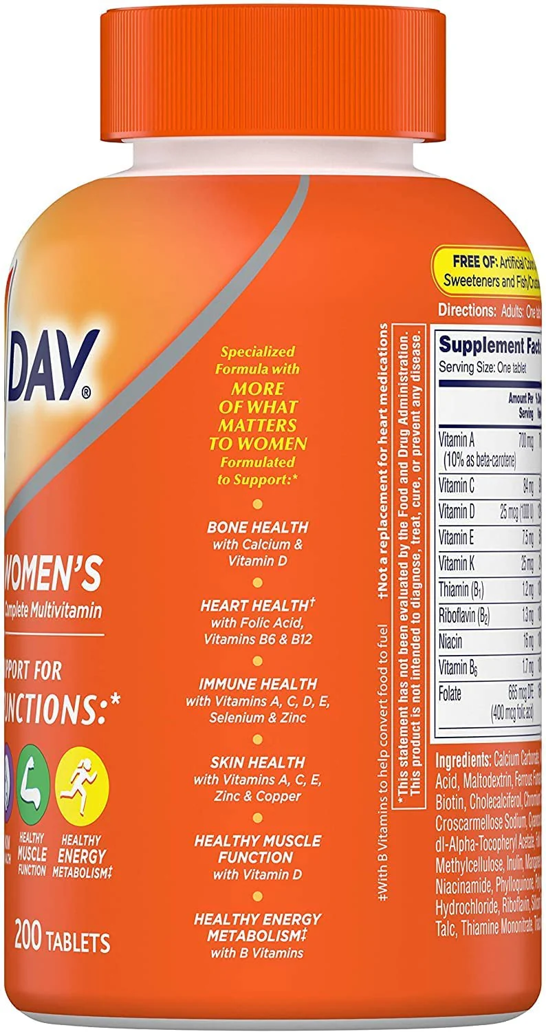 One A Day Women’s Multivitamin, Supplement with Vitamin A, C, D, E and Zinc for Immune Health Support, B12, Biotin, Calcium & More, Tablet 200 count - Image 8