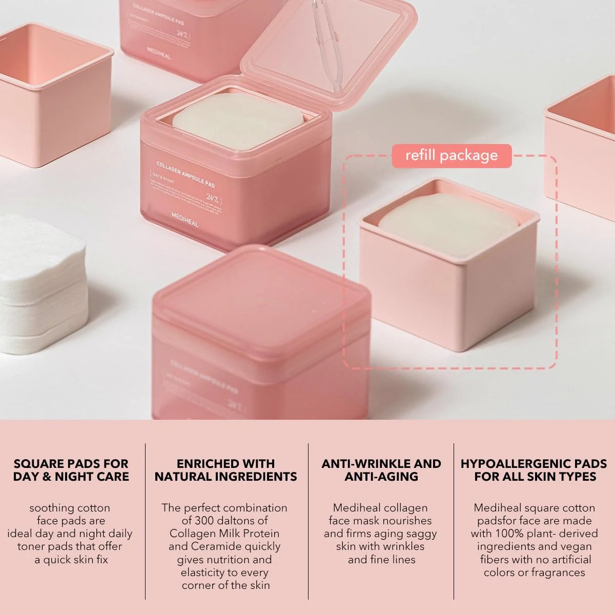 (Only Refill) Mediheal Collagen Ampoule Pad (100 Pads) - Cotton Facial Toner Pads for Skin Firming & Restore Elasticity - Vegan Eco Silk Pad - Image 7