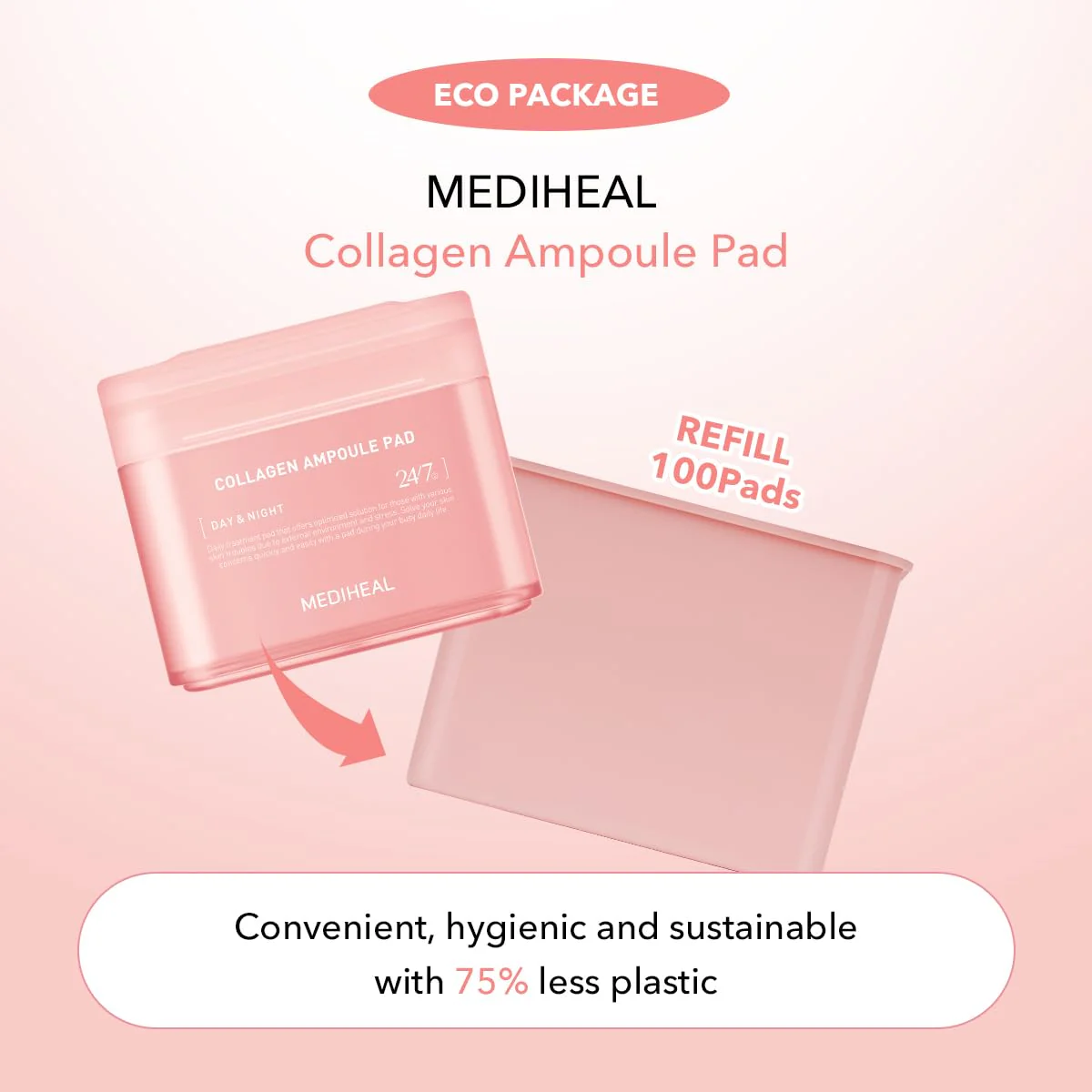 (Only Refill) Mediheal Collagen Ampoule Pad (100 Pads) - Cotton Facial Toner Pads for Skin Firming & Restore Elasticity - Vegan Eco Silk Pad - Image 8