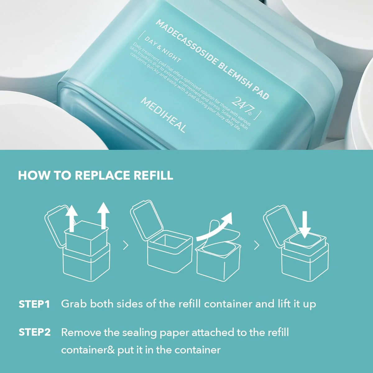(Only Refill) Mediheal Madecassoside Blemish Pad (100 ) - Cotton Facial Toner Pads for Anti Blemish to Improved Uneven Skin Tone - Vegan Gauze - Image 3