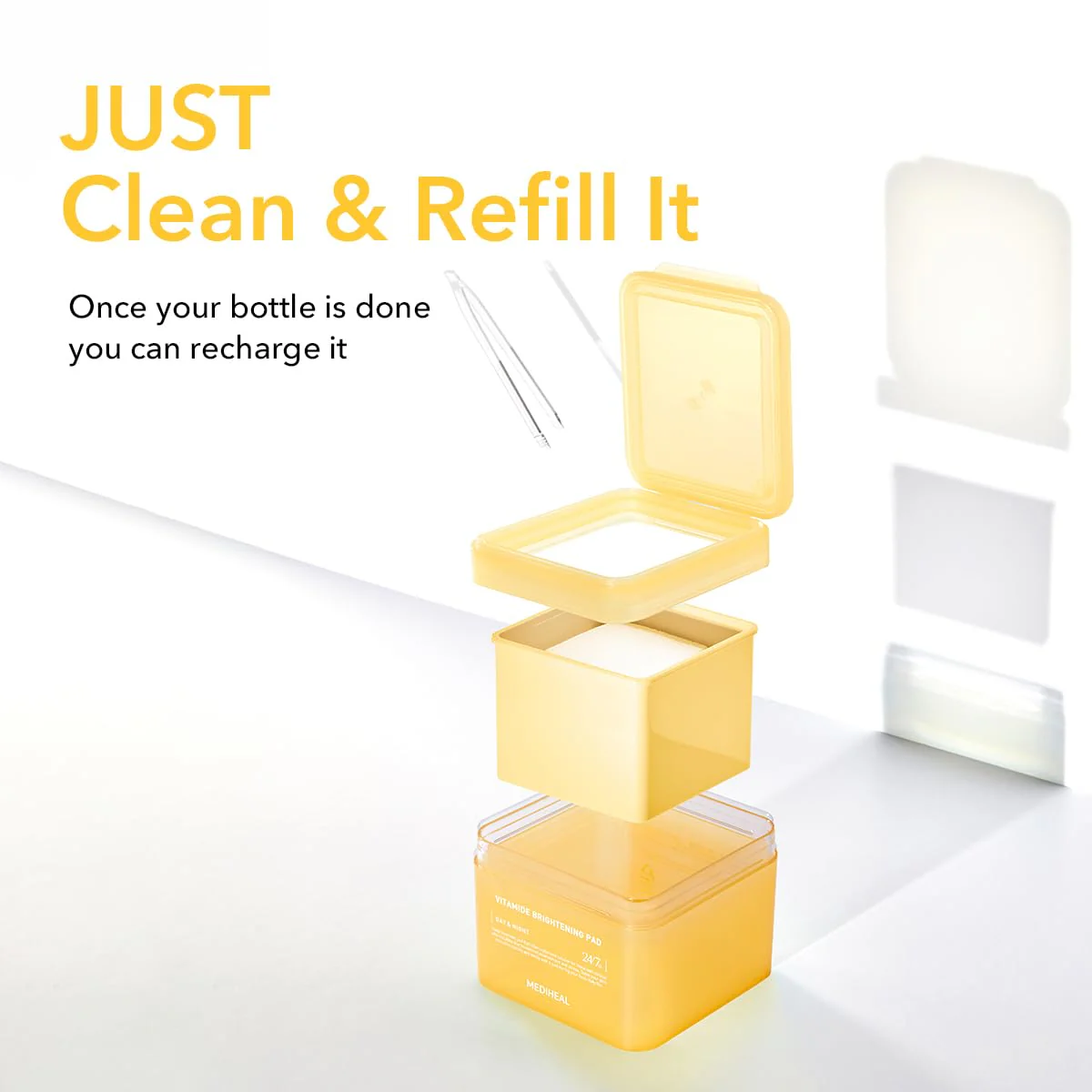 (Only Refill) Mediheal Vitamide Brightening Pad (100 Pads) - Radiance Boosting Pads for Clear, Illuminating Skin - Vegan Gauze Pad - Image 4