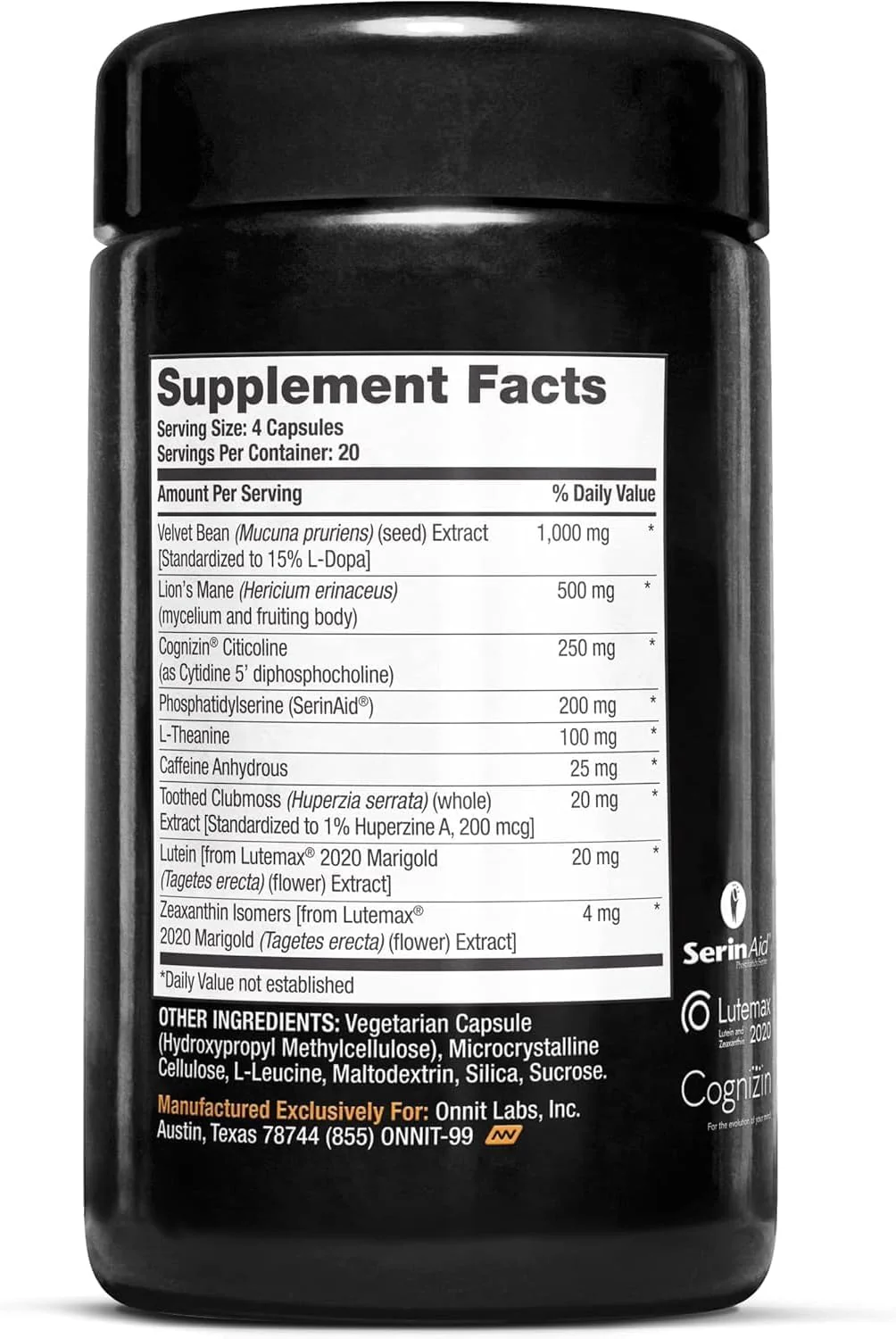 ONNIT Alpha Brain Black Label Capsules, IGEN Non-GMO Tested Citicoline Brain Supplement for Concentration and Memory, Lion’s Mane, Lutemax Lutein, L Theanine and Mucuna Pruriens, 80 Count - Image 9