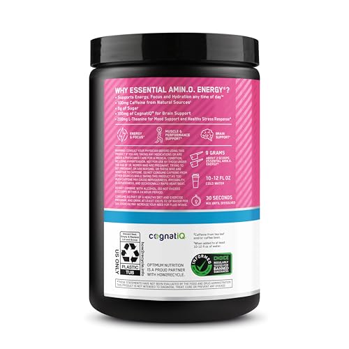 Optimum Nutrition Amino Energy Powder Plus Focus, with BCAA, Electrolytes, and Caffeine, Watermelon, 30 Servings (Packaging May Vary) - Image 2