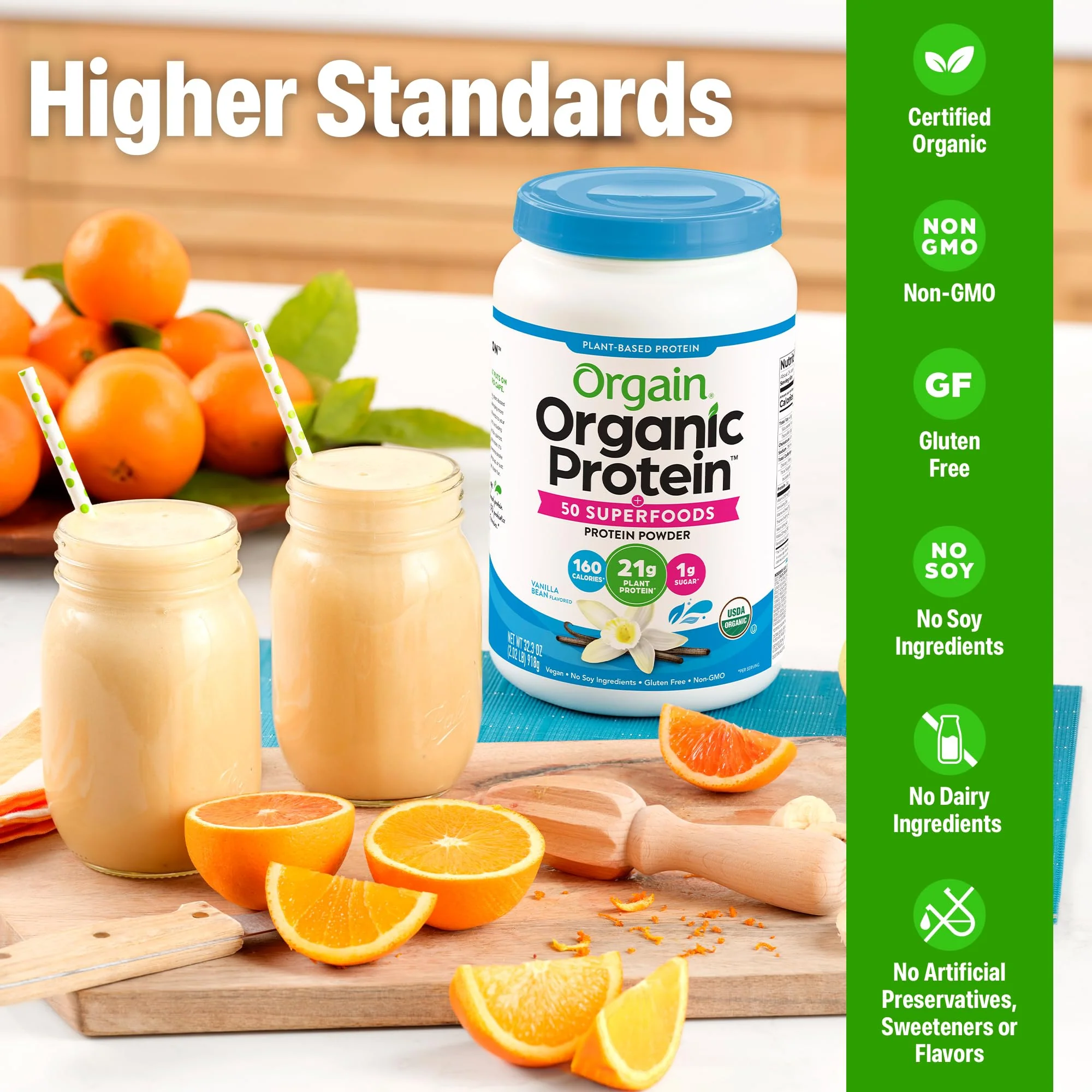 Orgain Organic Vegan Protein + 50 Superfoods Powder, Vanilla Bean - 21g Plant Based Protein, 8g Prebiotic Fiber, No Lactose Ingredients, Gluten Free, No Added Sugar, Non-GMO, 2.02 lb - Image 7