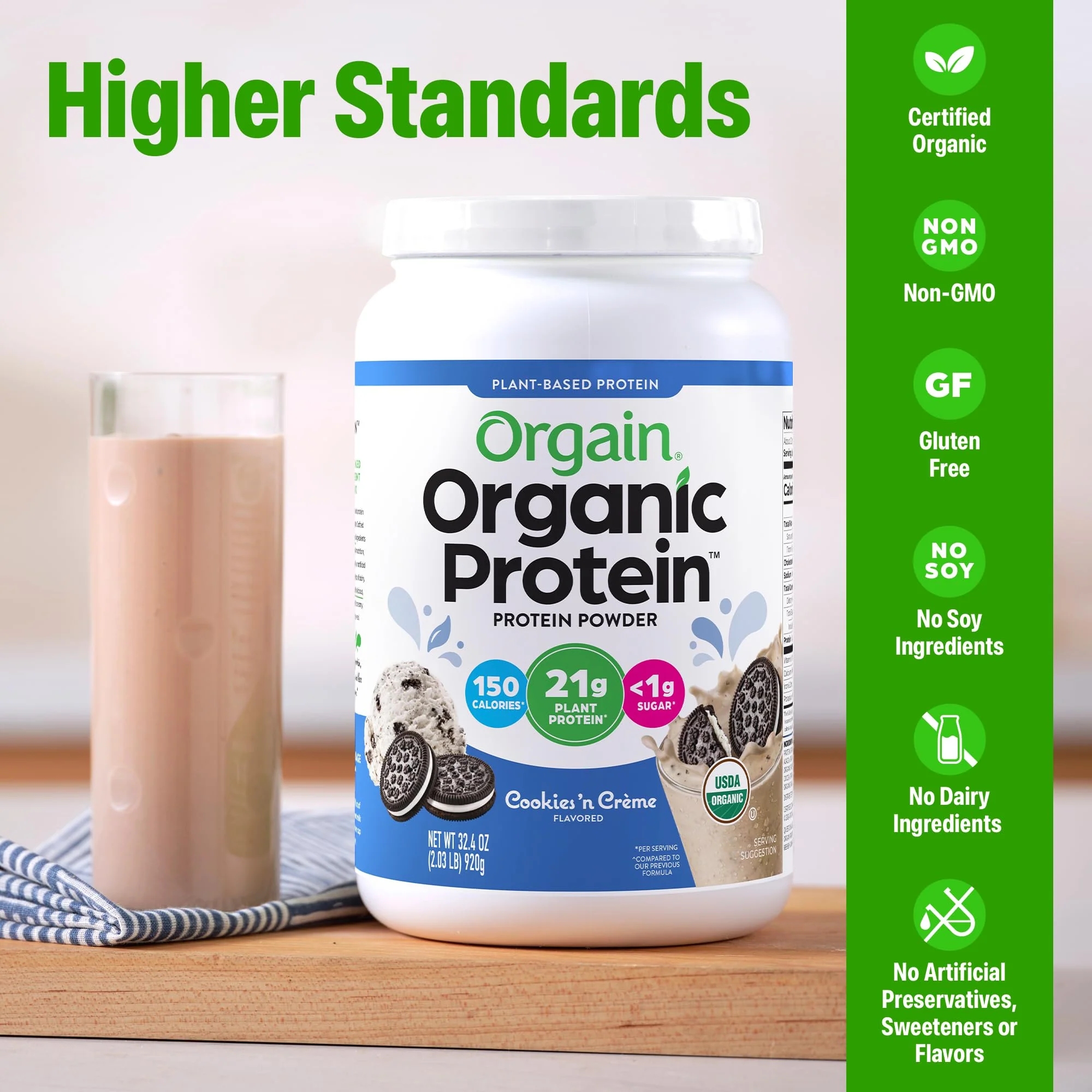 Orgain Organic Vegan Protein Powder, Cookies & Cream - 21g Plant Based Protein, 7g Prebiotic Fiber, Low Net Carb, No Lactose Ingredients, No Added Sugar, Non-GMO, For Shakes & Smoothies, 2.03 lb - Image 6
