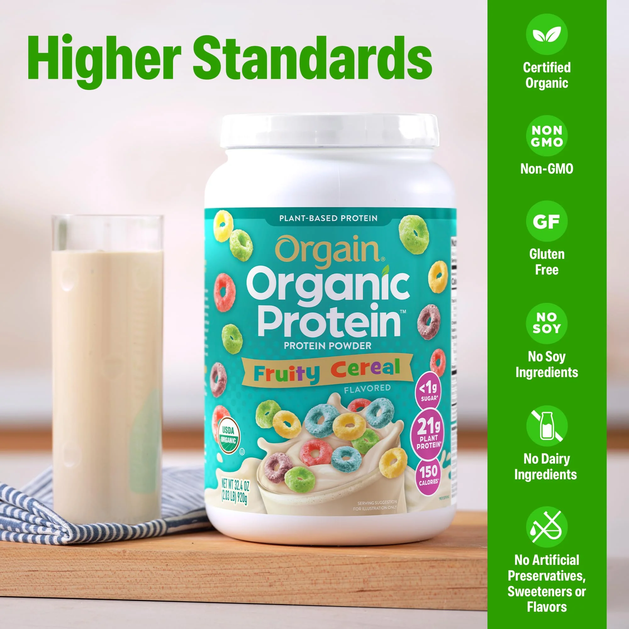 Orgain Organic Vegan Protein Powder, Fruity Cereal - 21g Plant Based Protein, 8g Prebiotic Fiber, Low Net Carb, No Lactose Ingredients, No Added Sugar, Non-GMO, For Shakes & Smoothies, 2.03 lb - Image 5