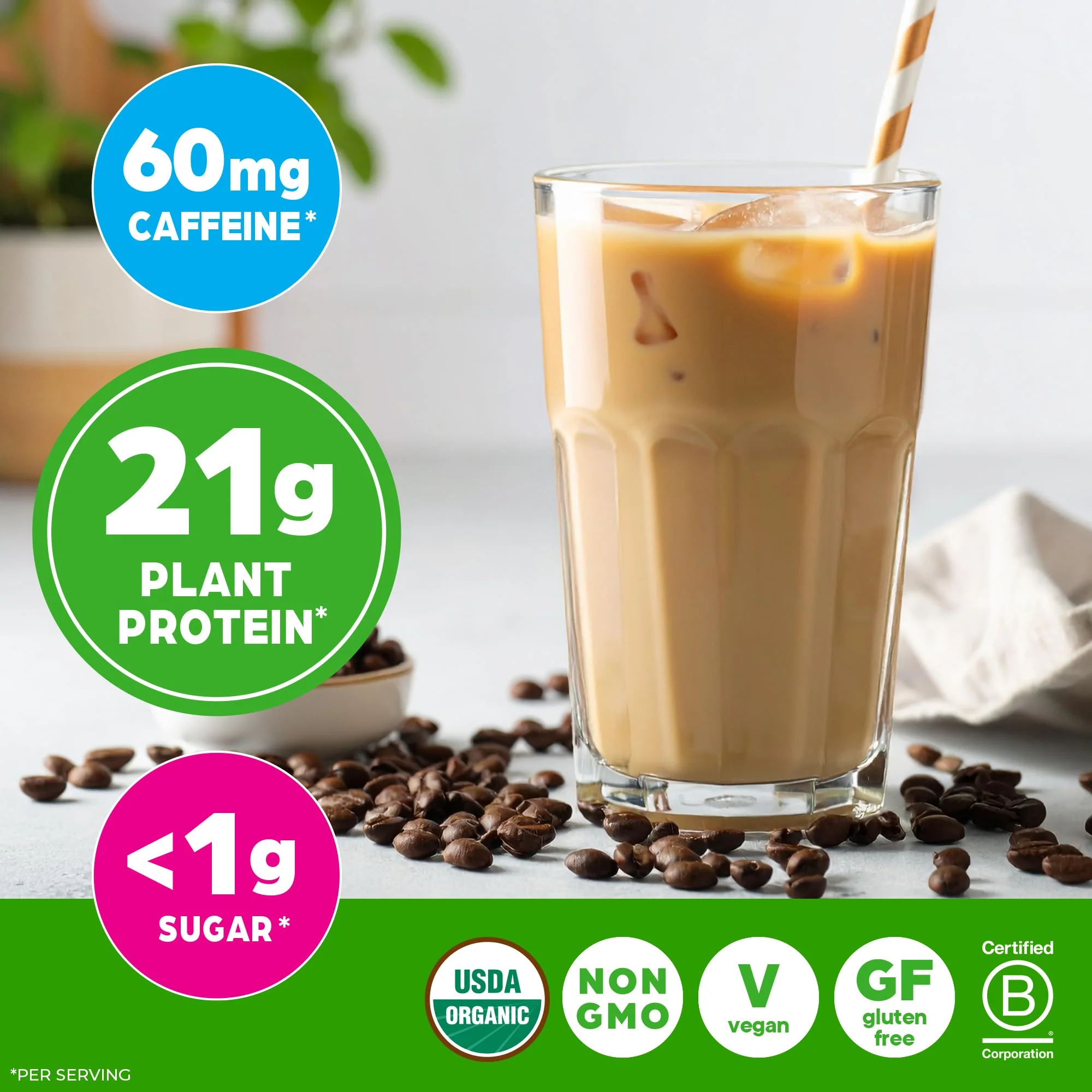 Orgain Organic Vegan Protein Powder, Iced Coffee - 21g Plant Protein, 60mg of Caffeine, Low Net Carb, No Lactose Ingredients, No Added Sugar, Non-GMO, For Shakes & Smoothies, 2.03 lb - Image 5