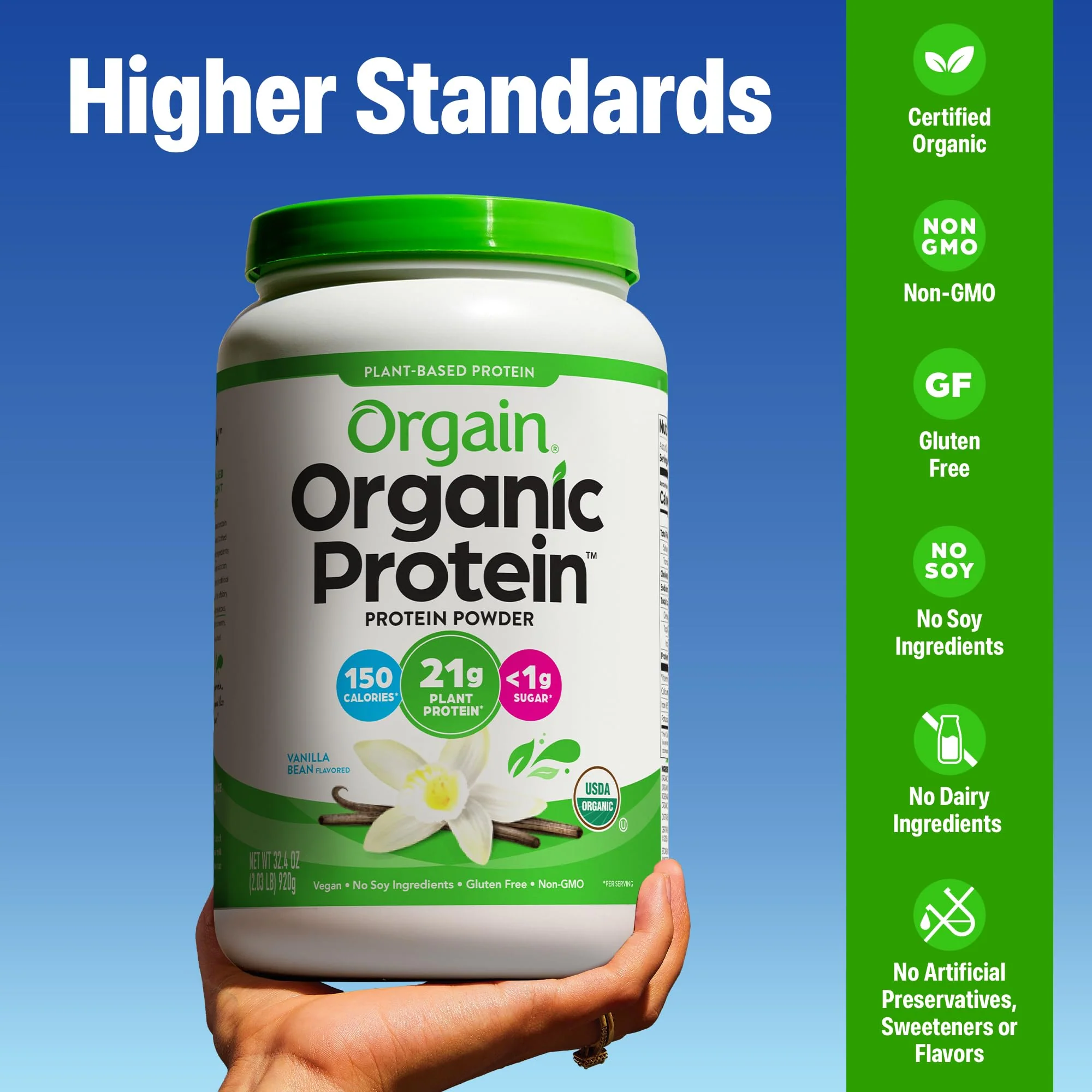 Orgain Organic Vegan Protein Powder, Vanilla Bean - 21g Plant Protein, 6g Prebiotic Fiber, No Lactose Ingredients, No Added Sugar, Non-GMO, For Shakes & Smoothies, 2.03 lb (Packaging May Vary) - Image 5