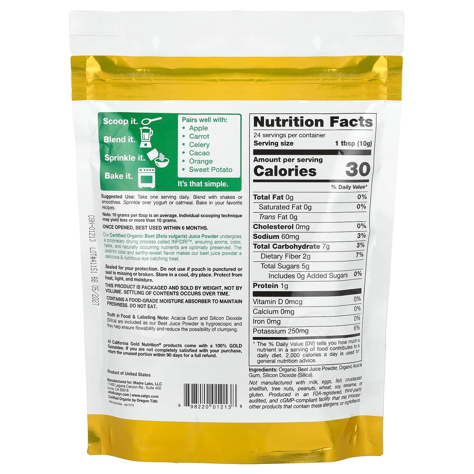 Organic Beet Powder, Sourced from USA, USDA Certified Organic, 8.5 oz (240 g) - Image 4