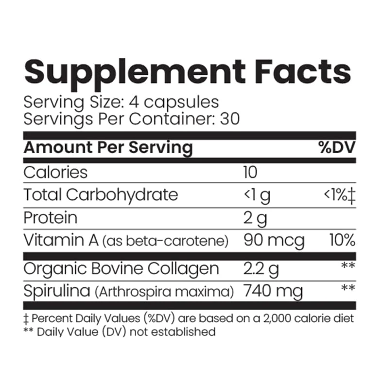Organic Collagen Australia Pure Collagen & Spirulina Capsules – Antioxidant-Rich Supplement for Skin Elasticity, Joint Health, Metabolism Support & Energy (120 Capsules) - Image 3