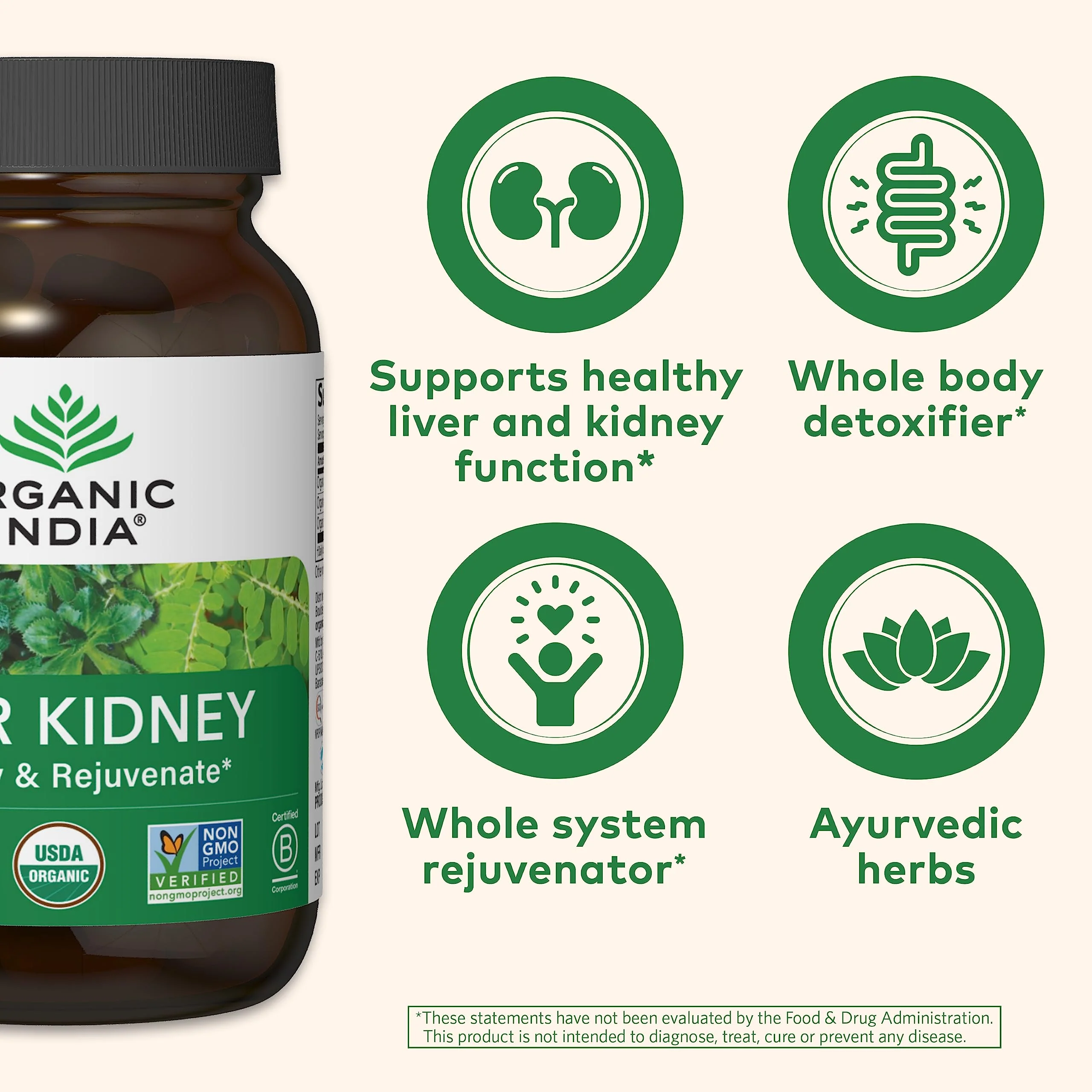 ORGANIC INDIA Liver Kidney Herbal Supplement - Detoxify & Rejuvenate, Supports Healthy Liver & Kidney Function, Vegan, Gluten-Free, Kosher, USDA Certified Organic, Non-GMO - 90 Capsules - Image 6
