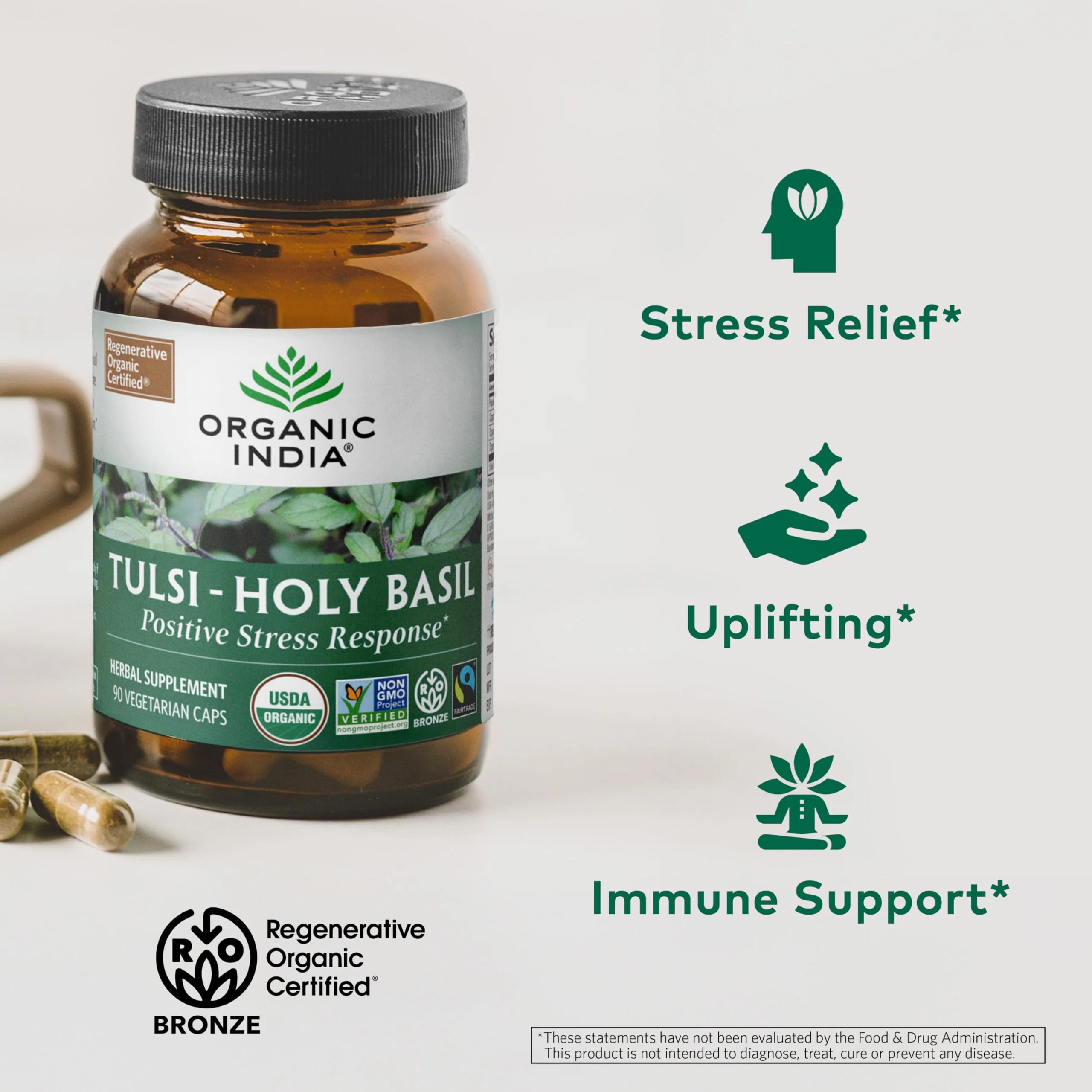 ORGANIC INDIA Tulsi Herbal Supplement - Holy Basil, Immune Support, Adaptogen, Supports Healthy Stress Response, Vegan, Gluten-Free, Kosher, USDA Certified Organic, Non-GMO - 90 Capsules - Image 5