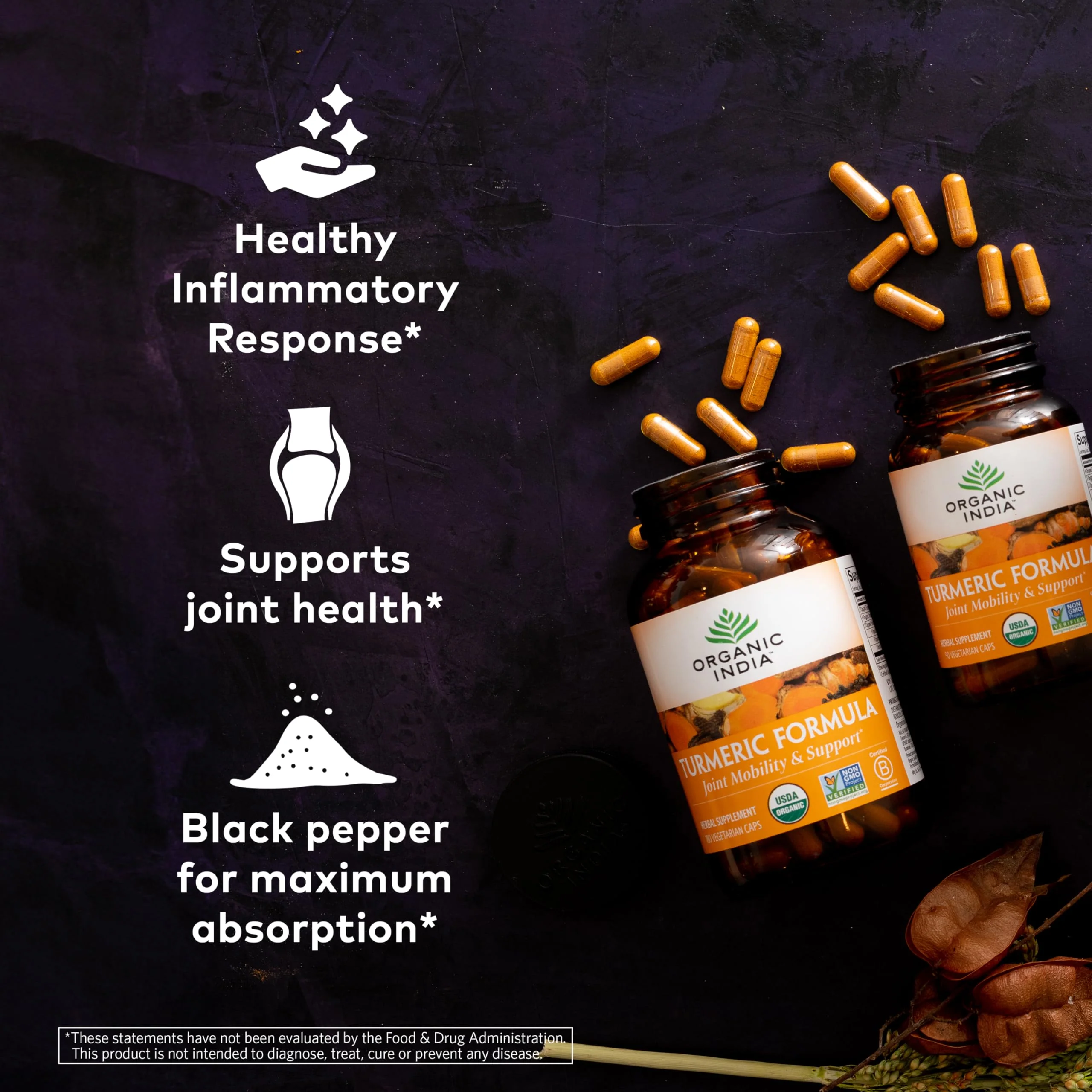 ORGANIC INDIA Turmeric Curcumin Herbal Supplement - Joint Mobility & Immune Support, Healthy Inflammatory Response, Whole Root Supplement, Trikatu, USDA Certified Organic, Non-GMO - 180 Capsules - Image 7